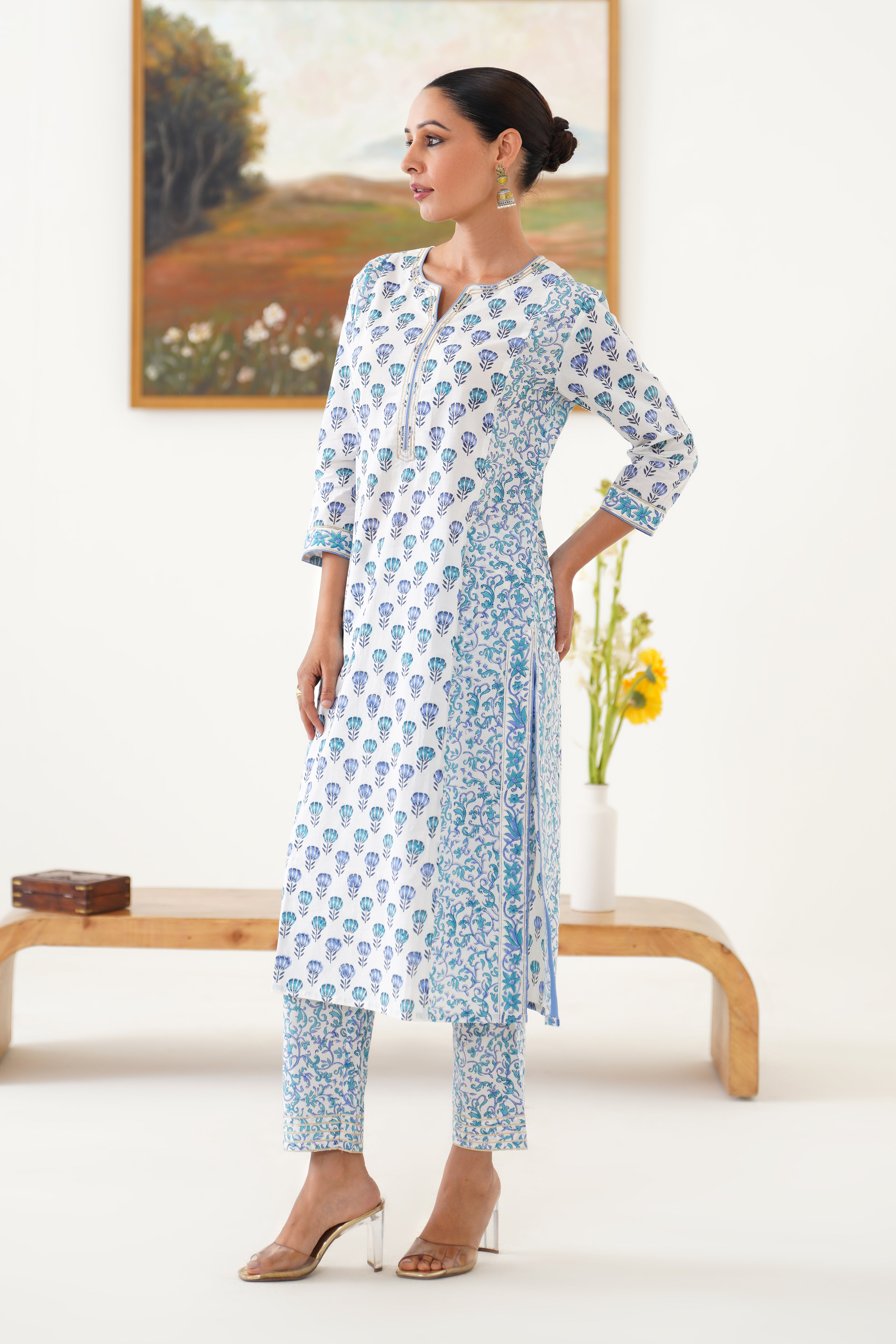 Blue Azalea Floral Kurta Set of 3