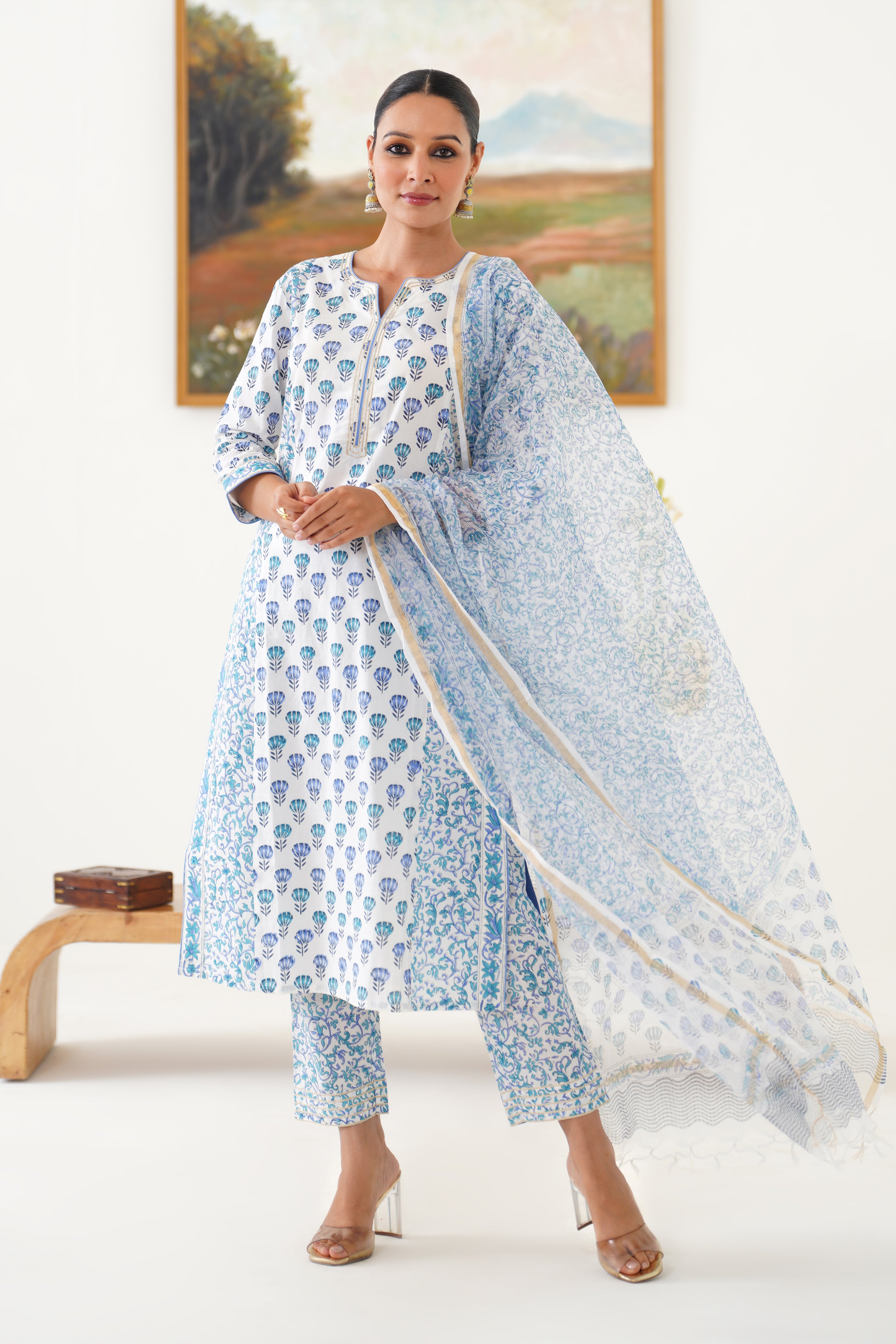 Blue Azalea Floral Kurta Set of 3
