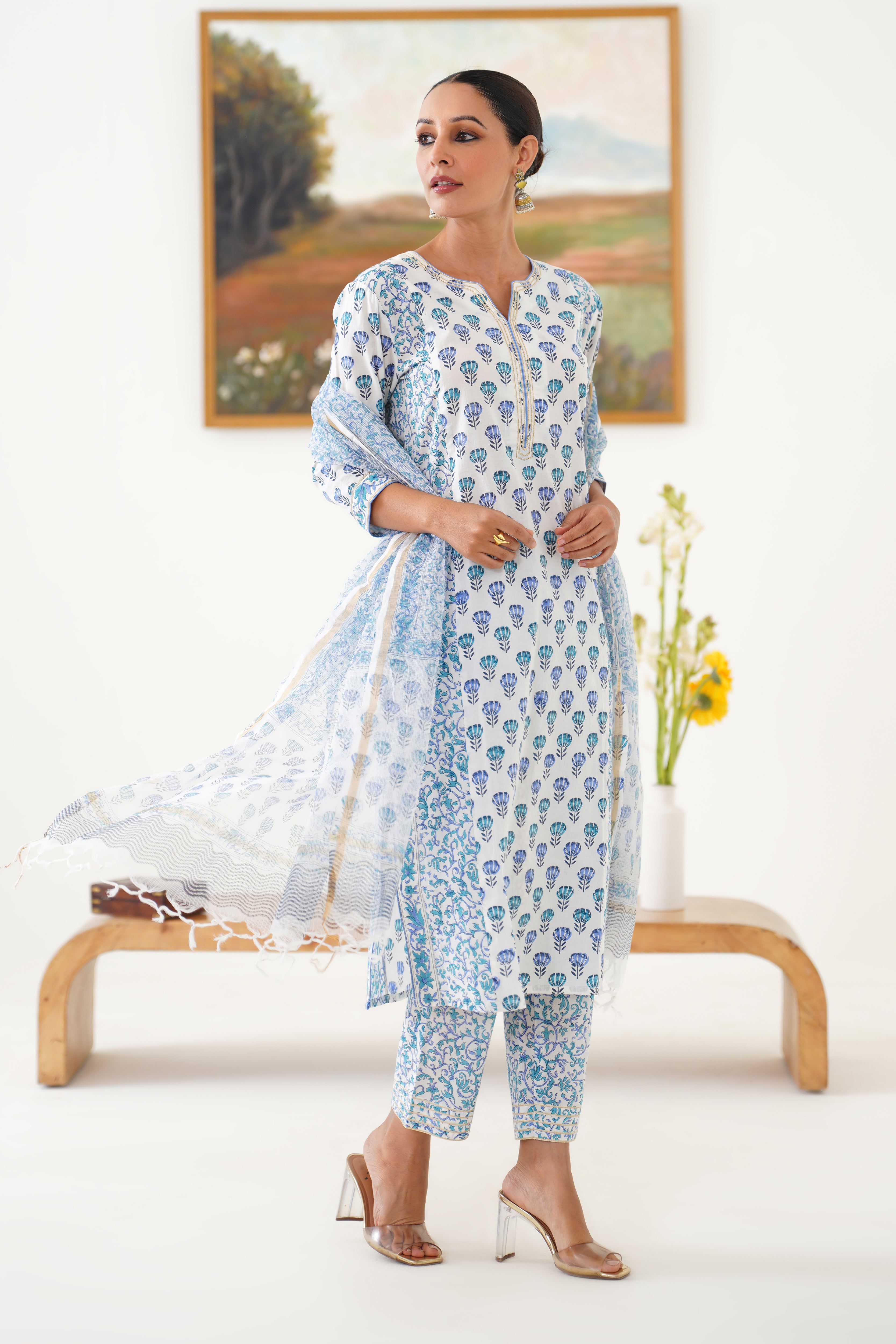 Blue Azalea Floral Kurta Set of 3