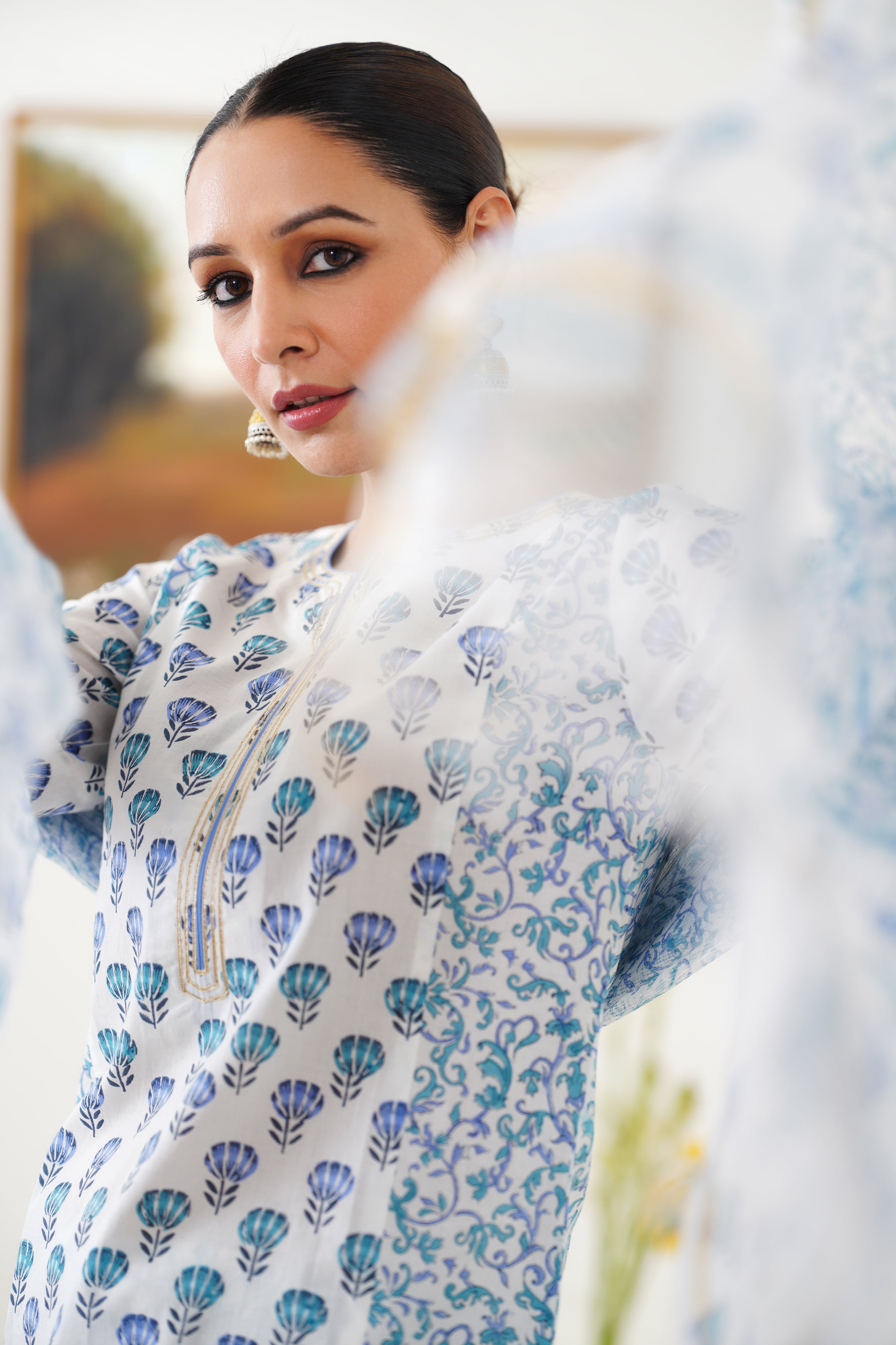 Blue Azalea Floral Kurta Set of 3