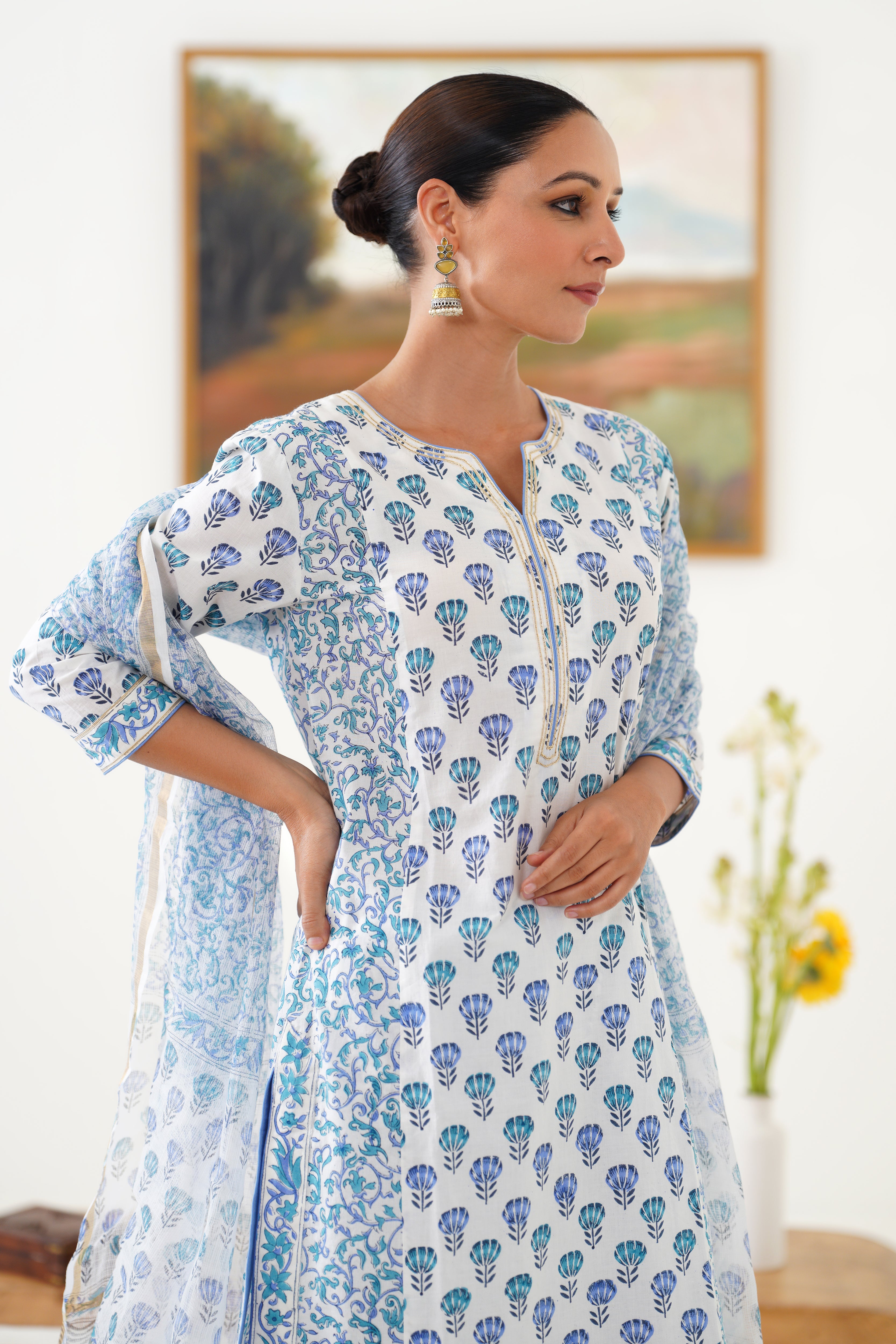 Blue Azalea Floral Kurta Set of 3