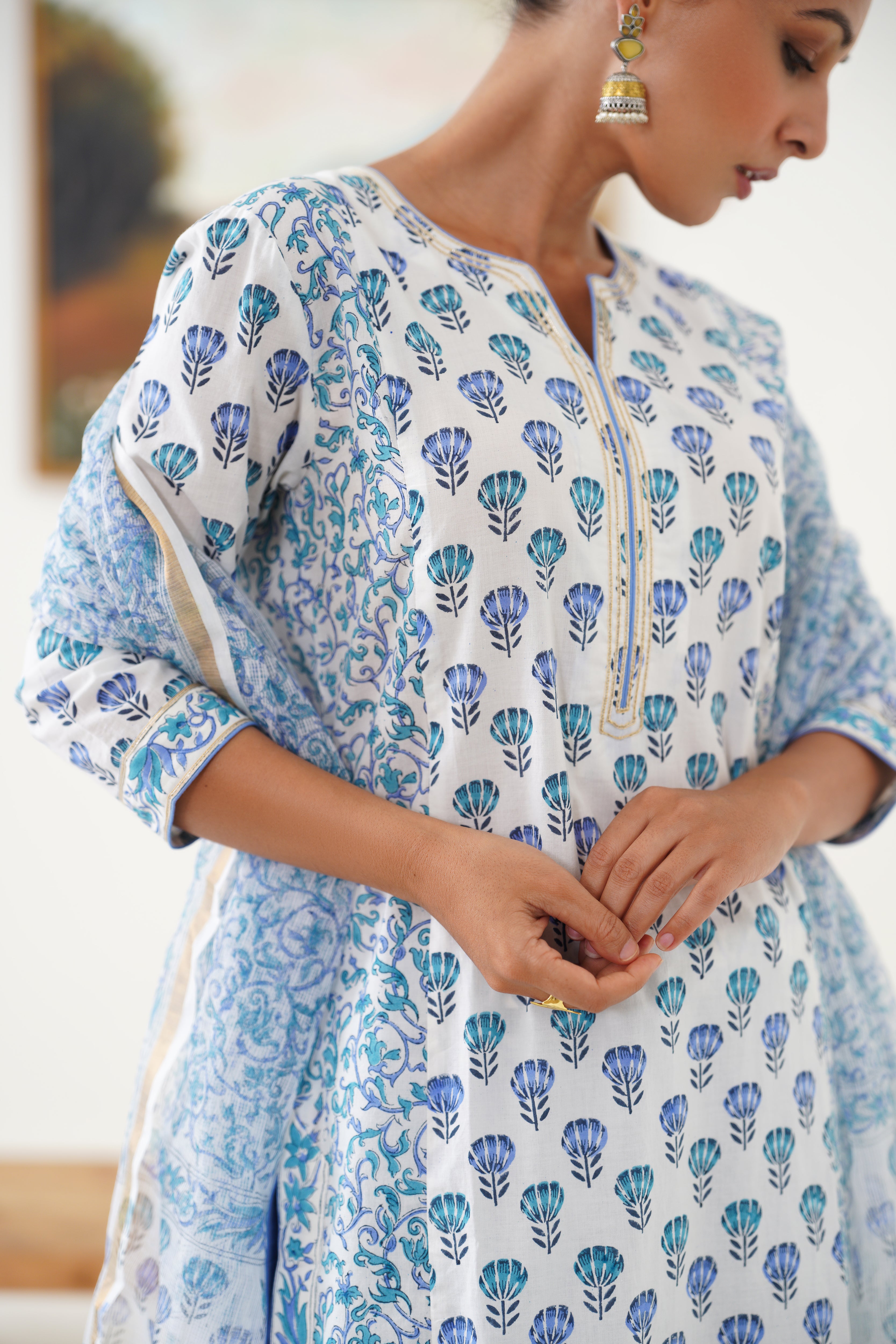 Blue Azalea Floral Kurta Set of 3