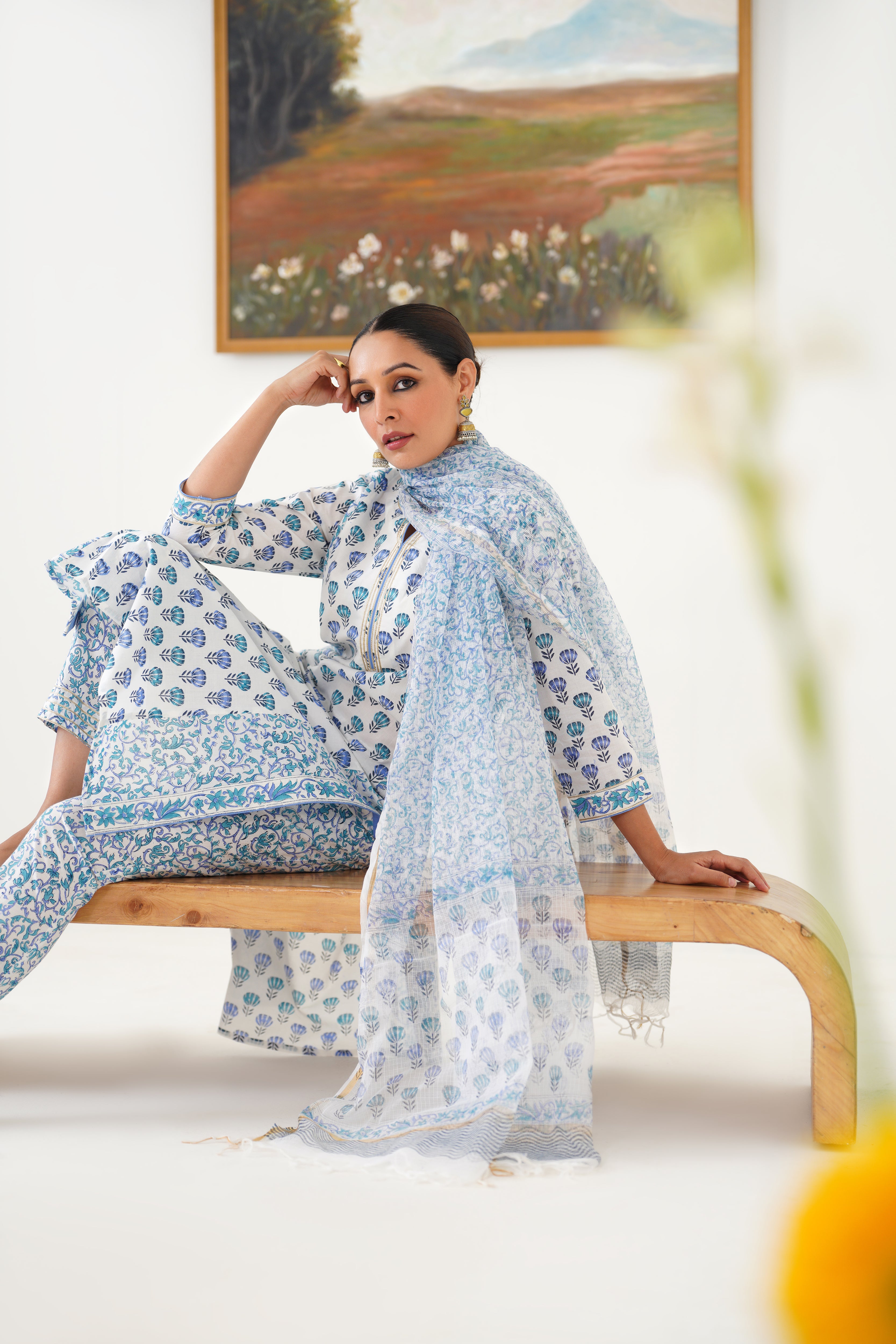 Blue Azalea Floral Kurta Set of 3