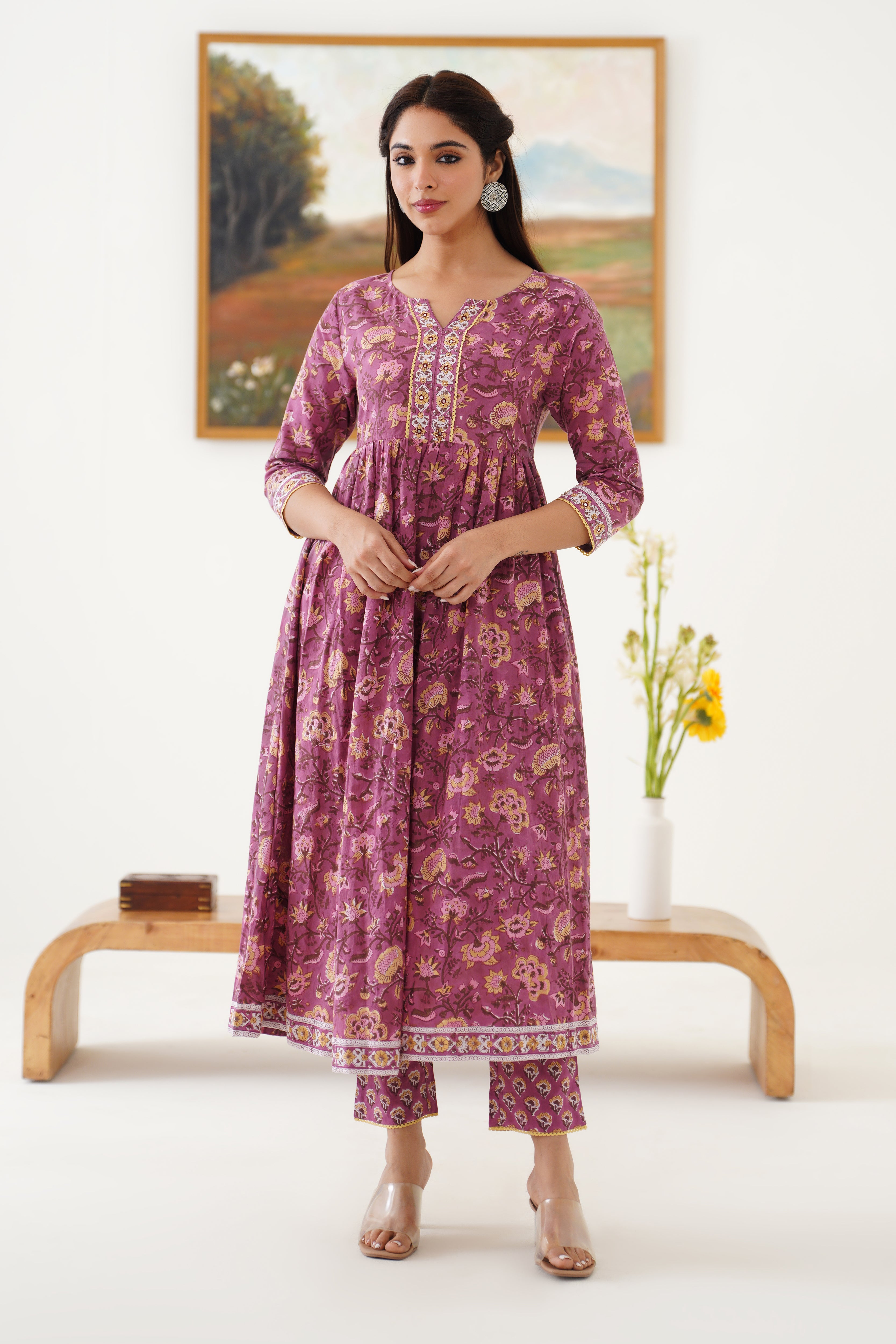 Purple Evelyn Embroidered Anarkali Set of 3