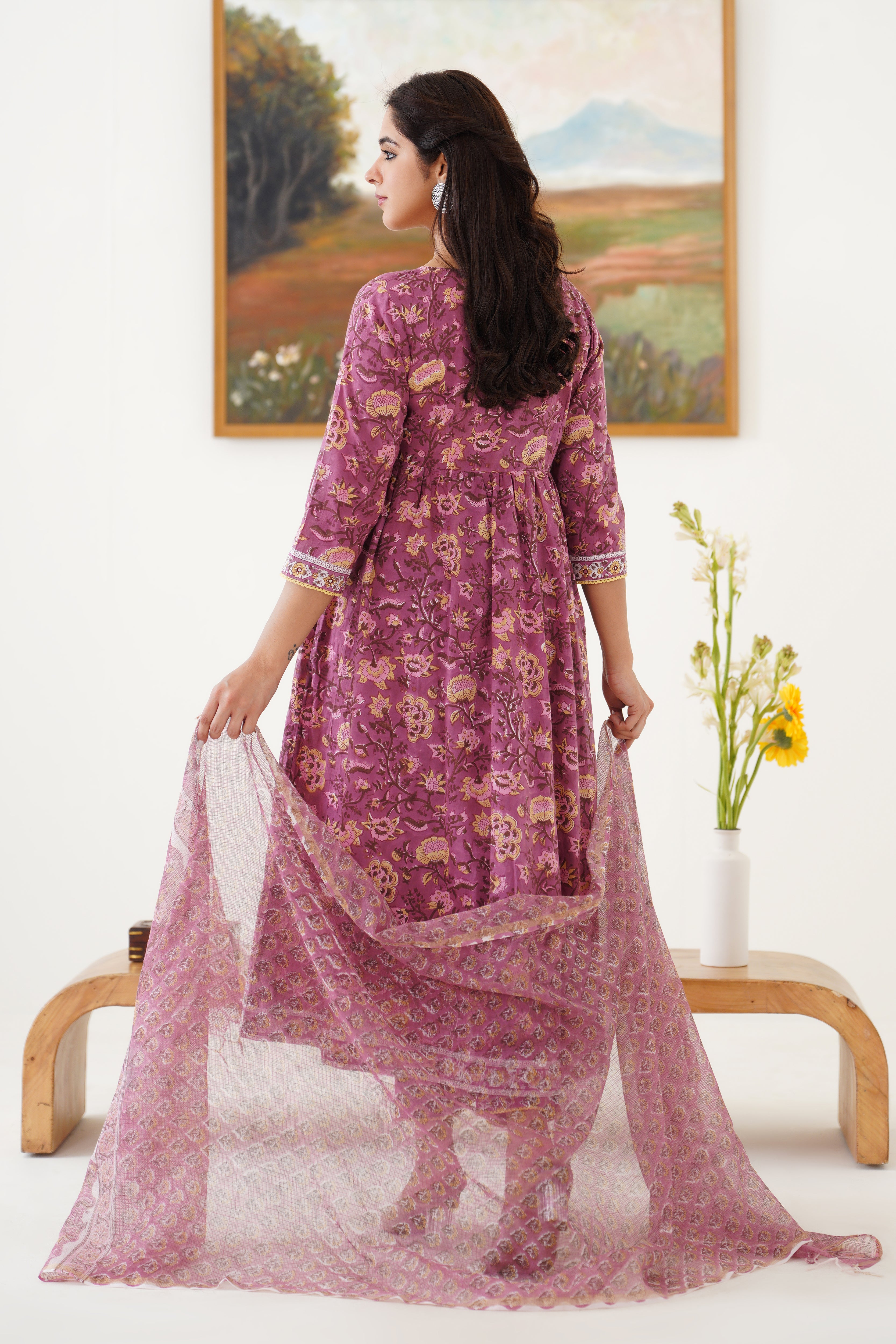 Purple Evelyn Embroidered Anarkali Set of 3