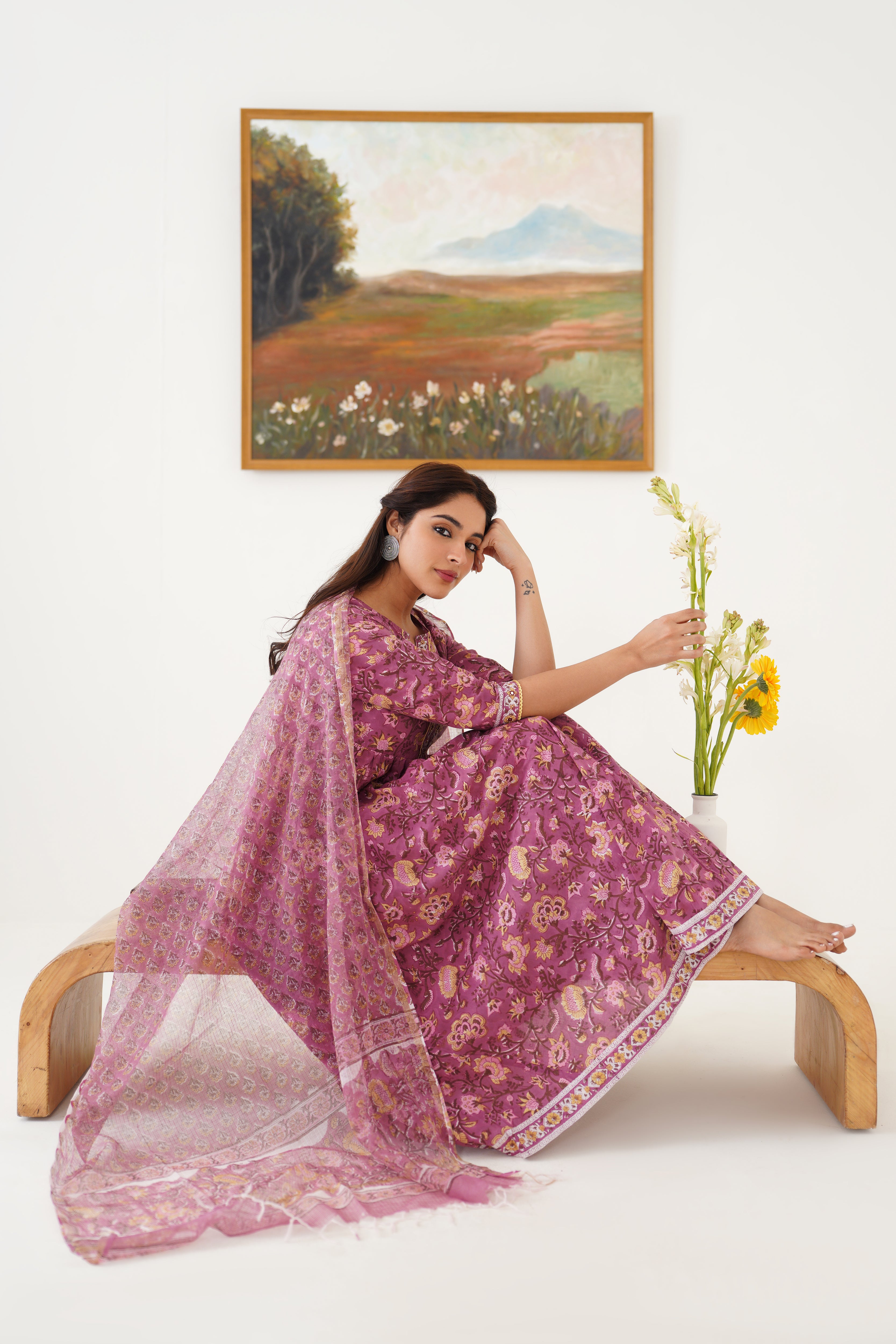 Purple Evelyn Embroidered Anarkali Set of 3