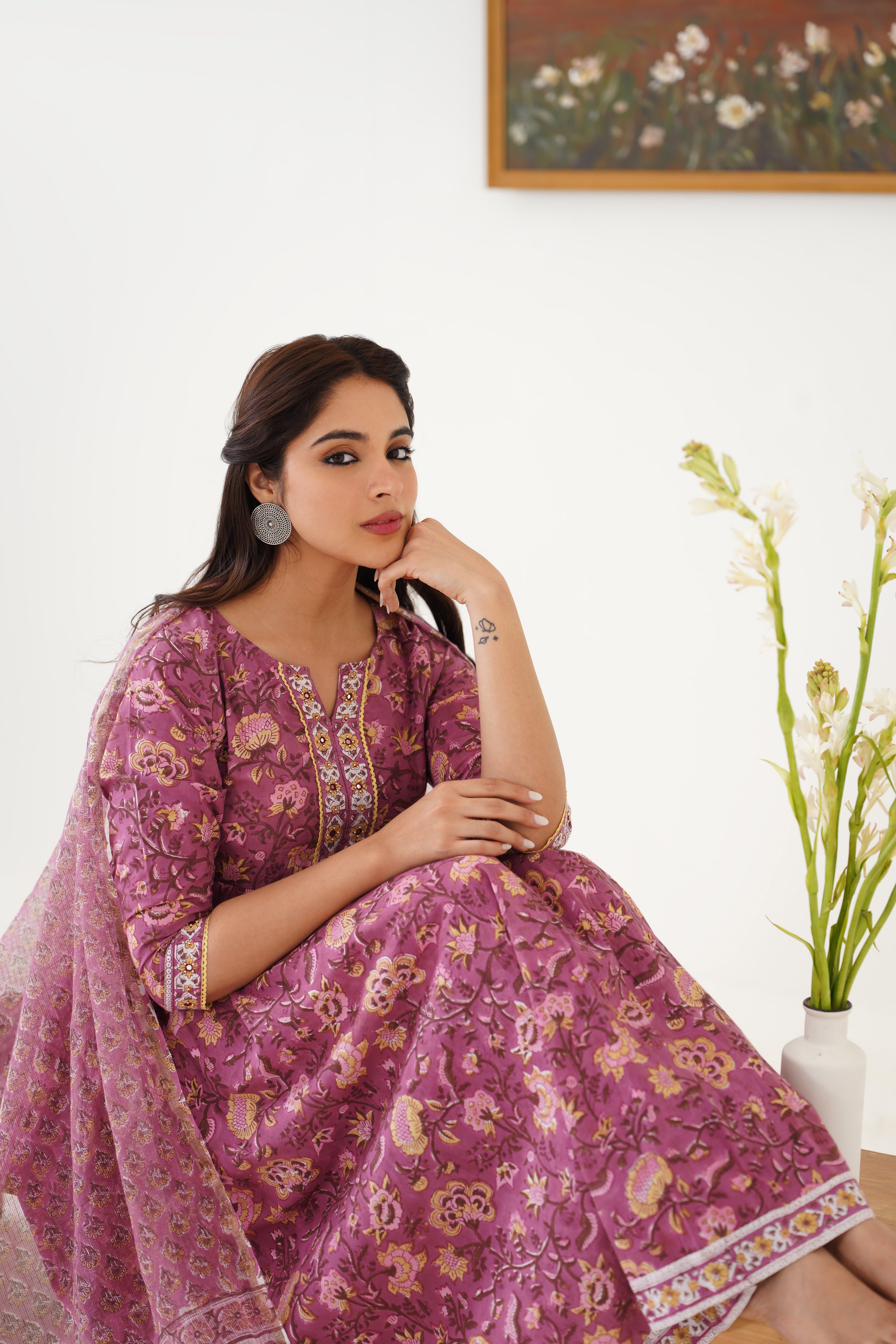 Purple Evelyn Embroidered Anarkali Set of 3