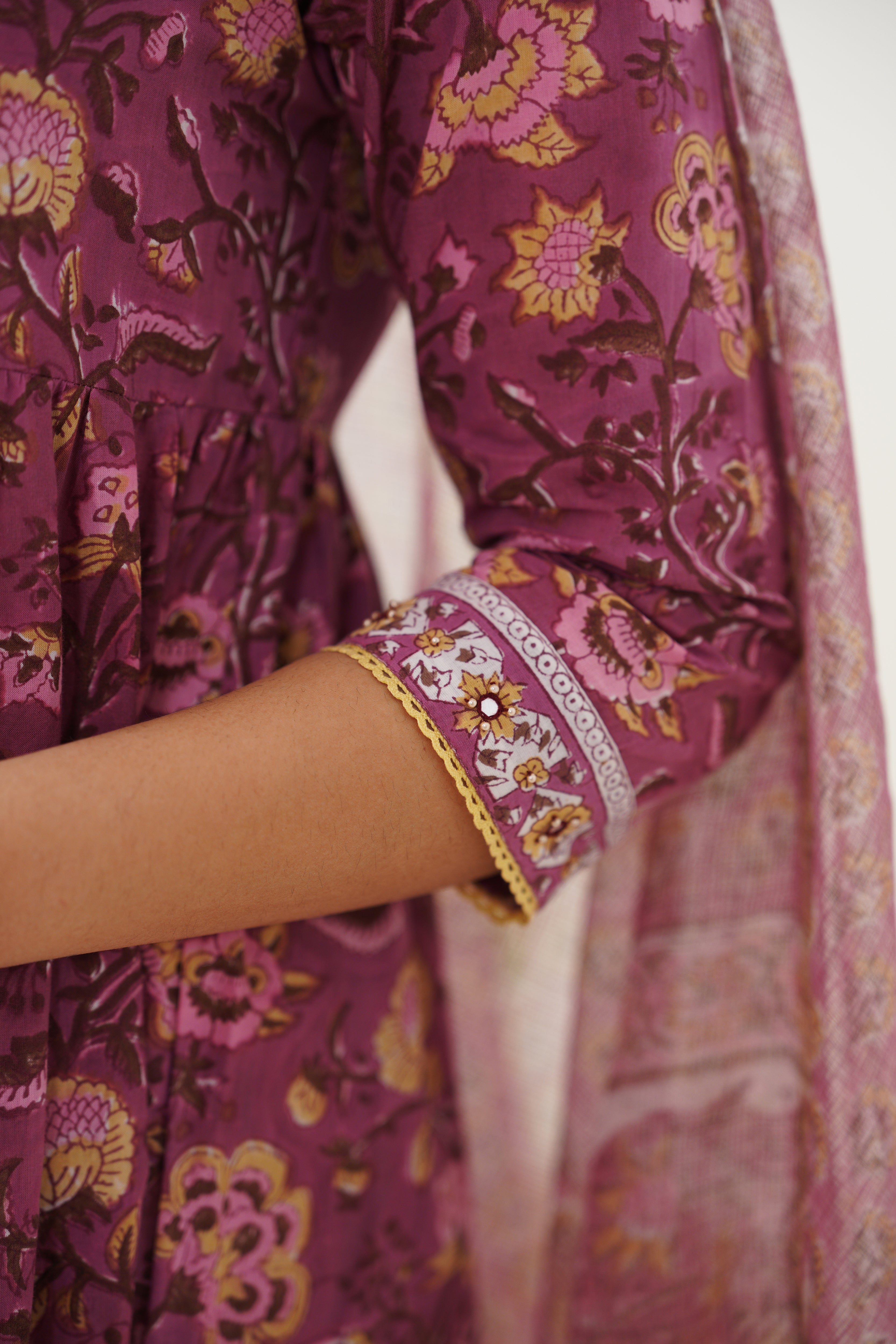 Purple Evelyn Embroidered Anarkali Set of 3