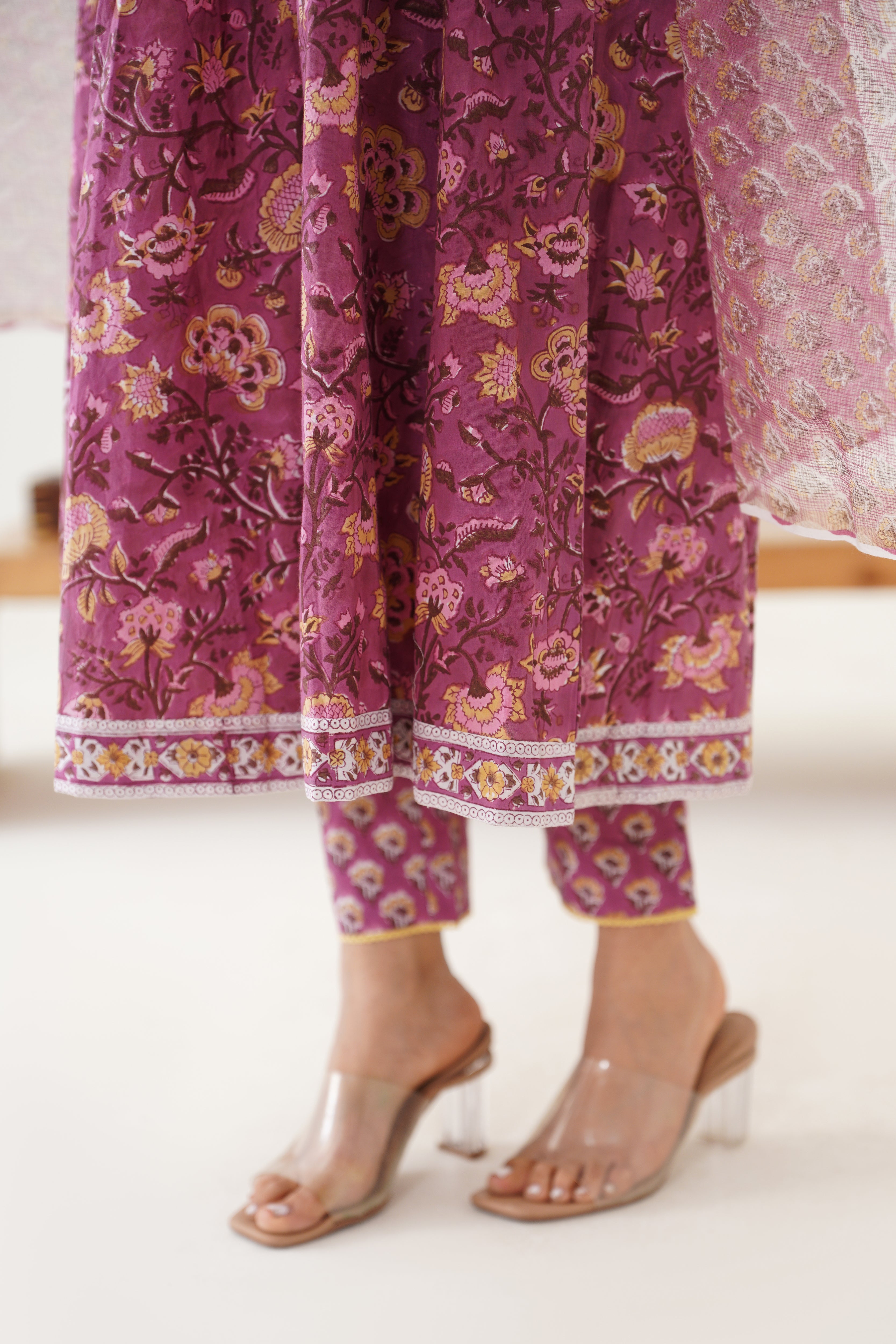 Purple Evelyn Embroidered Anarkali Set of 3