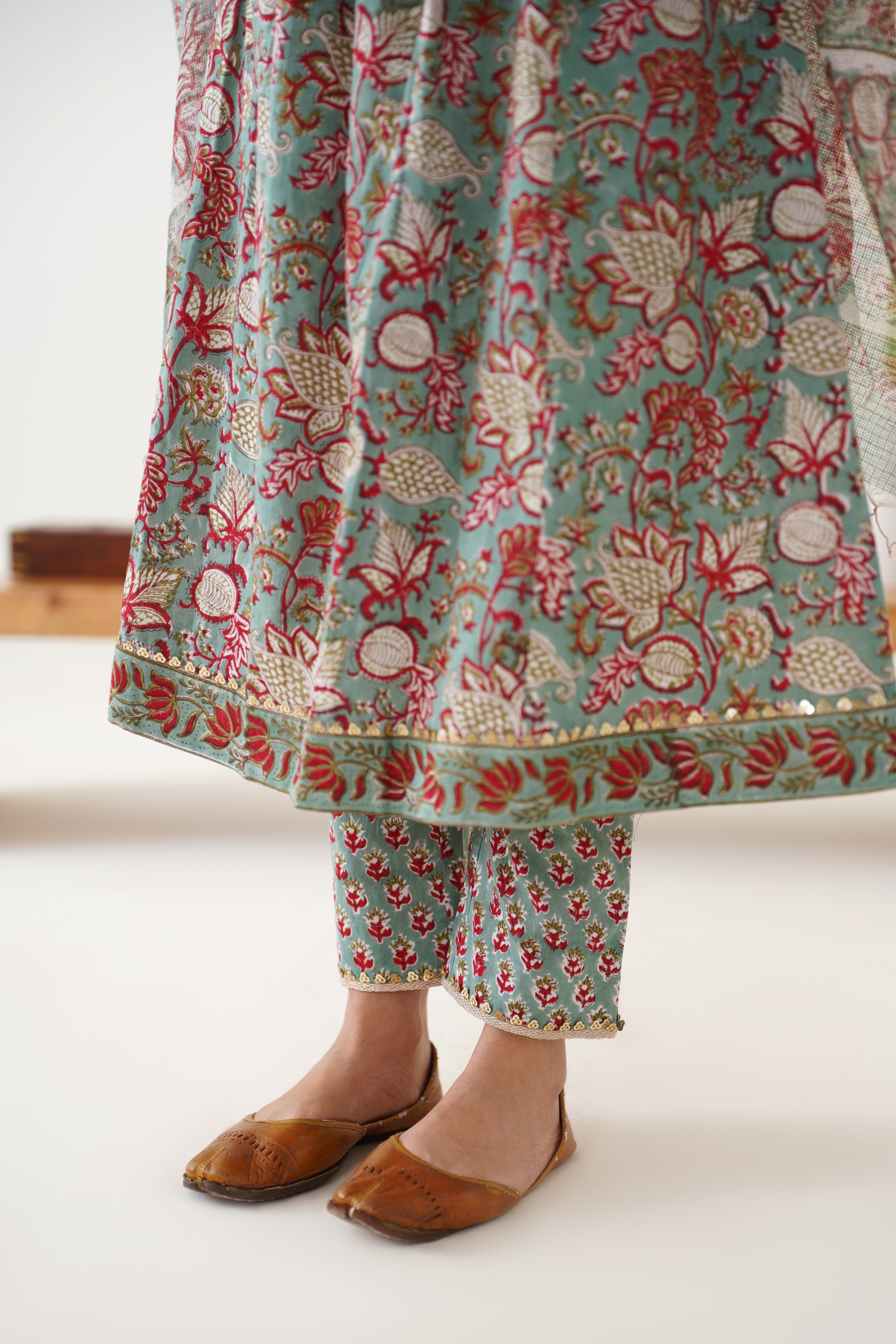 Green Giselle Pintucks Gathered Kurta Set of 3