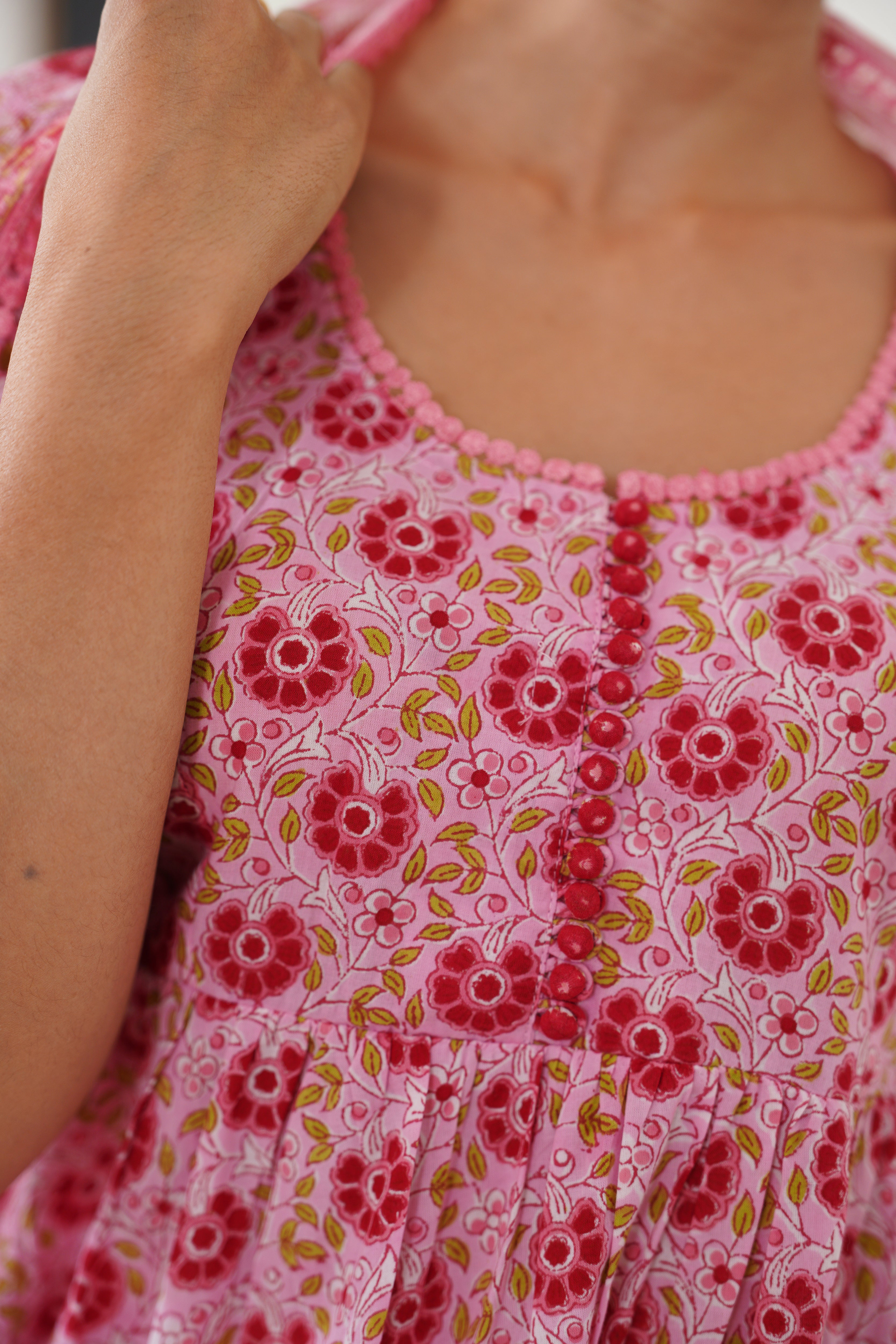 Pink Daisy Gathered Kurta Set of 3