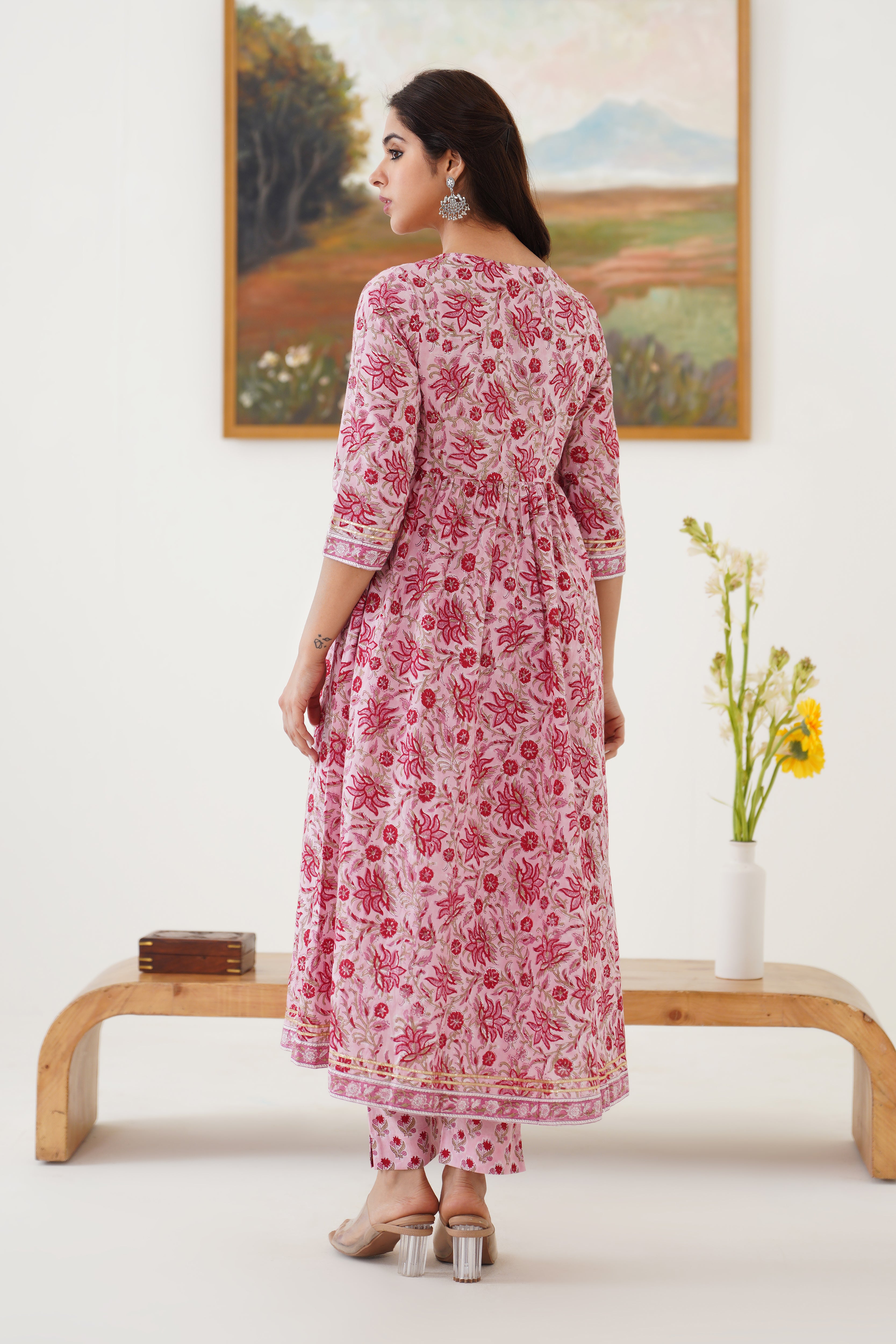 Pink Petunia Embroidered Anarkali Set of 3