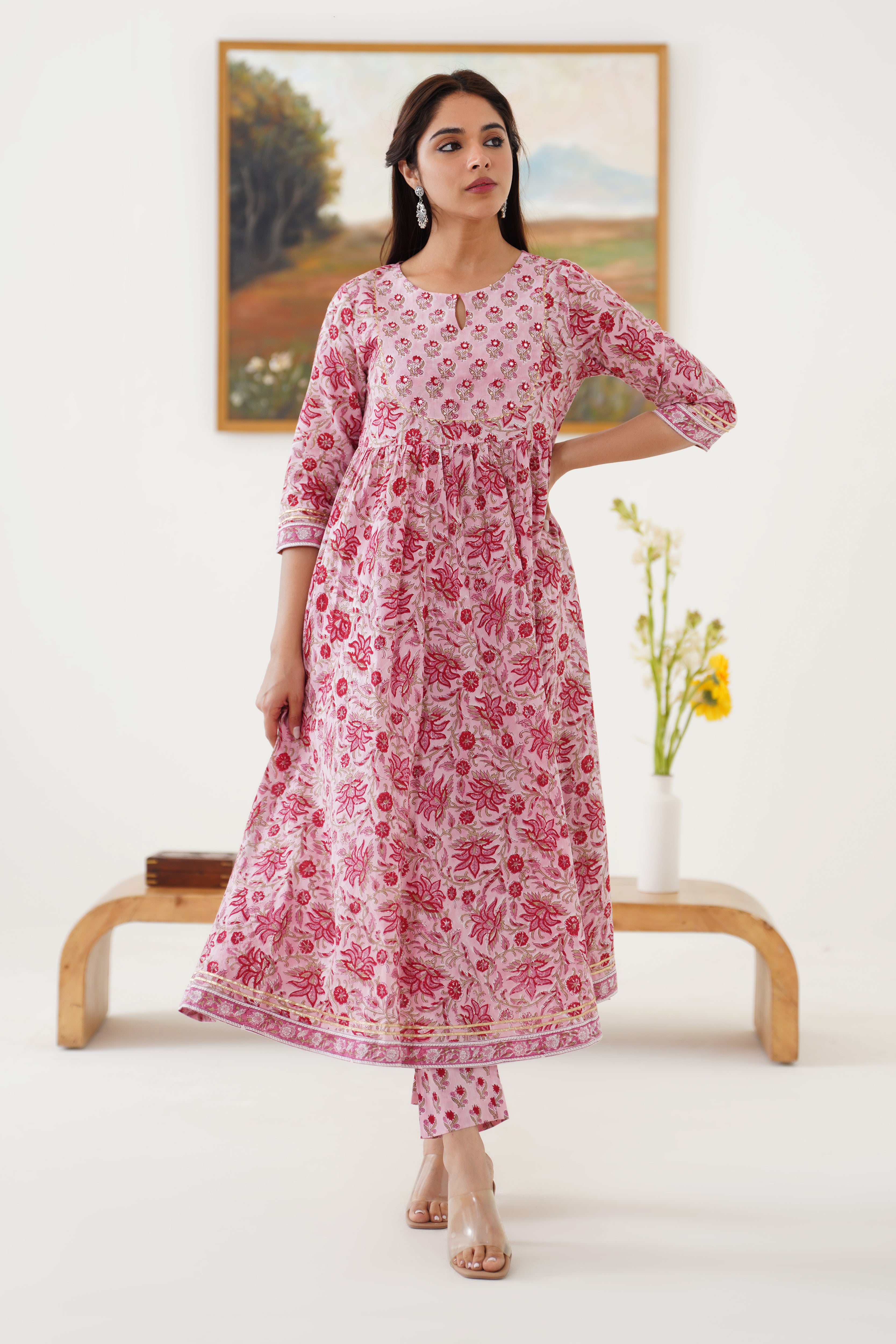 Pink Petunia Embroidered Anarkali Set of 3