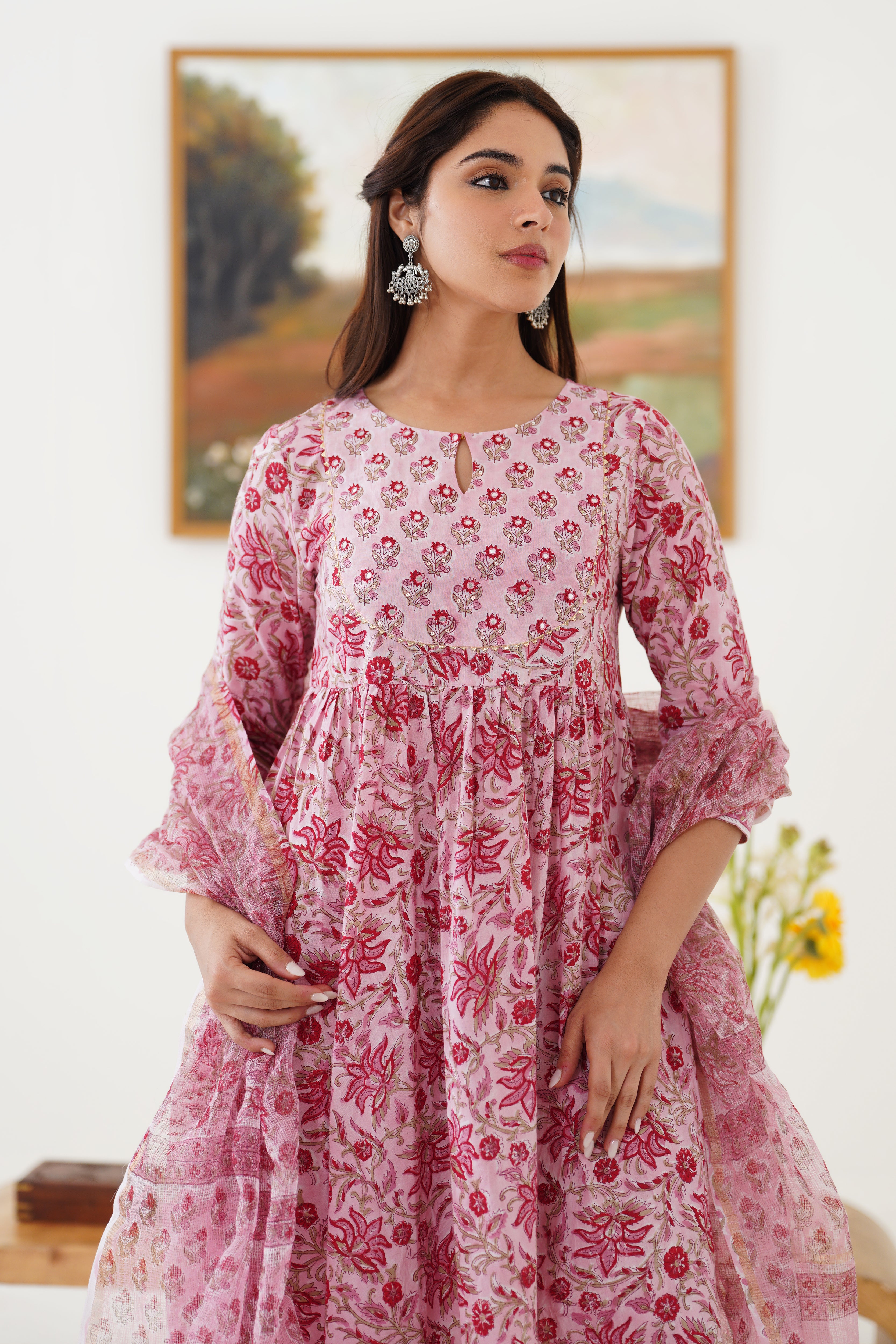 Pink Petunia Embroidered Anarkali Set of 3