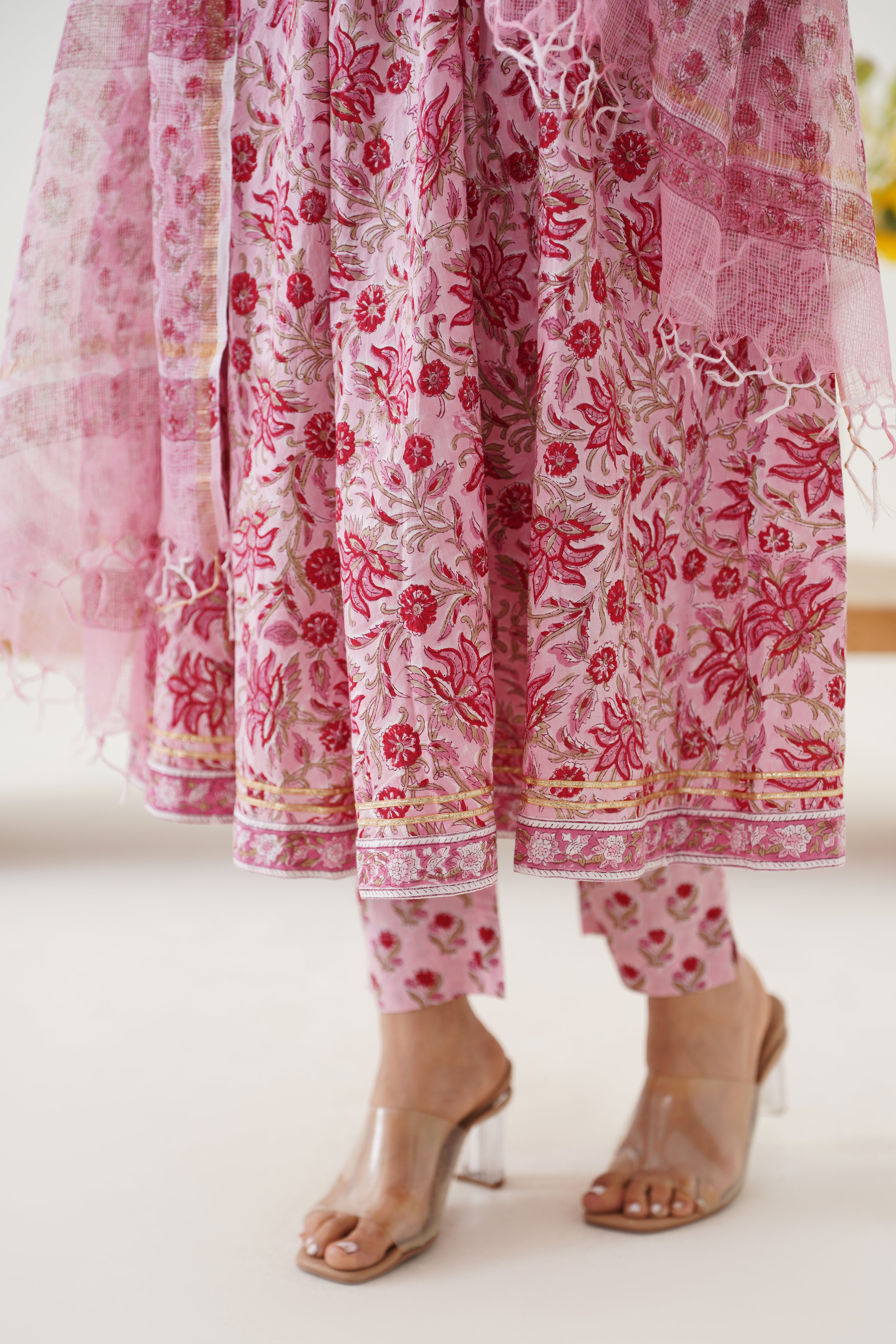 Pink Petunia Embroidered Anarkali Set of 3