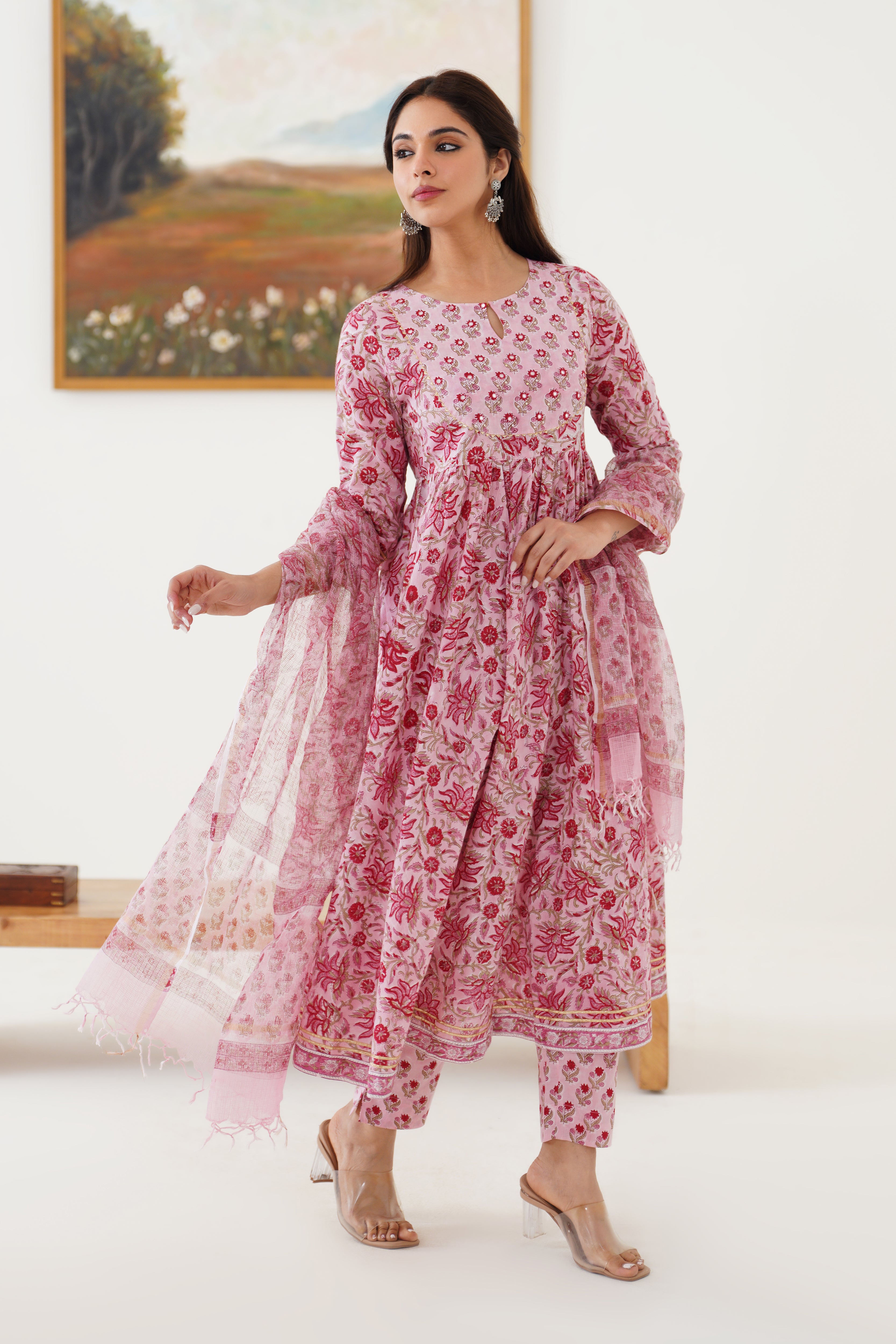 Pink Petunia Embroidered Anarkali Set of 3