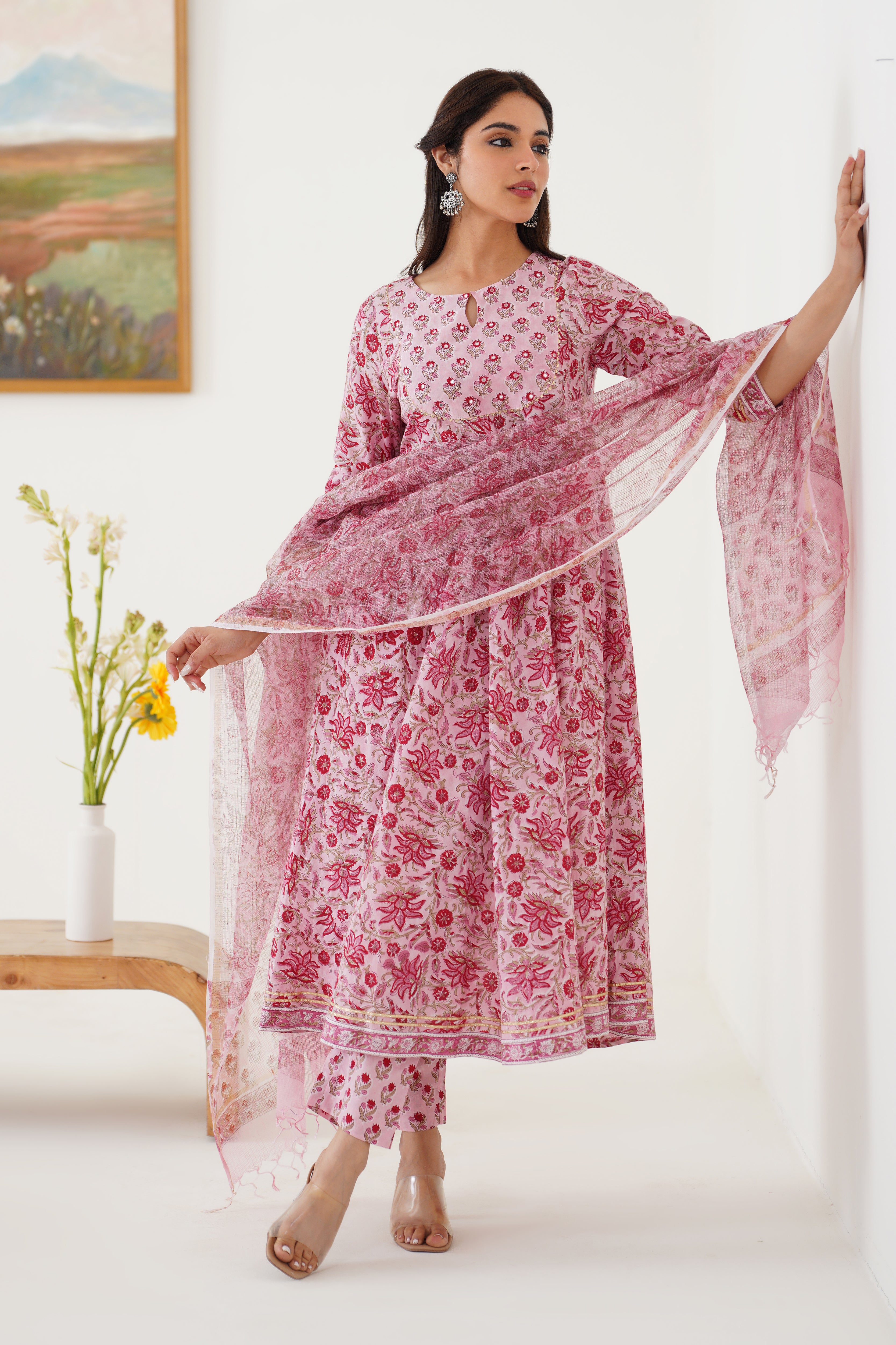 Pink Petunia Embroidered Anarkali Set of 3