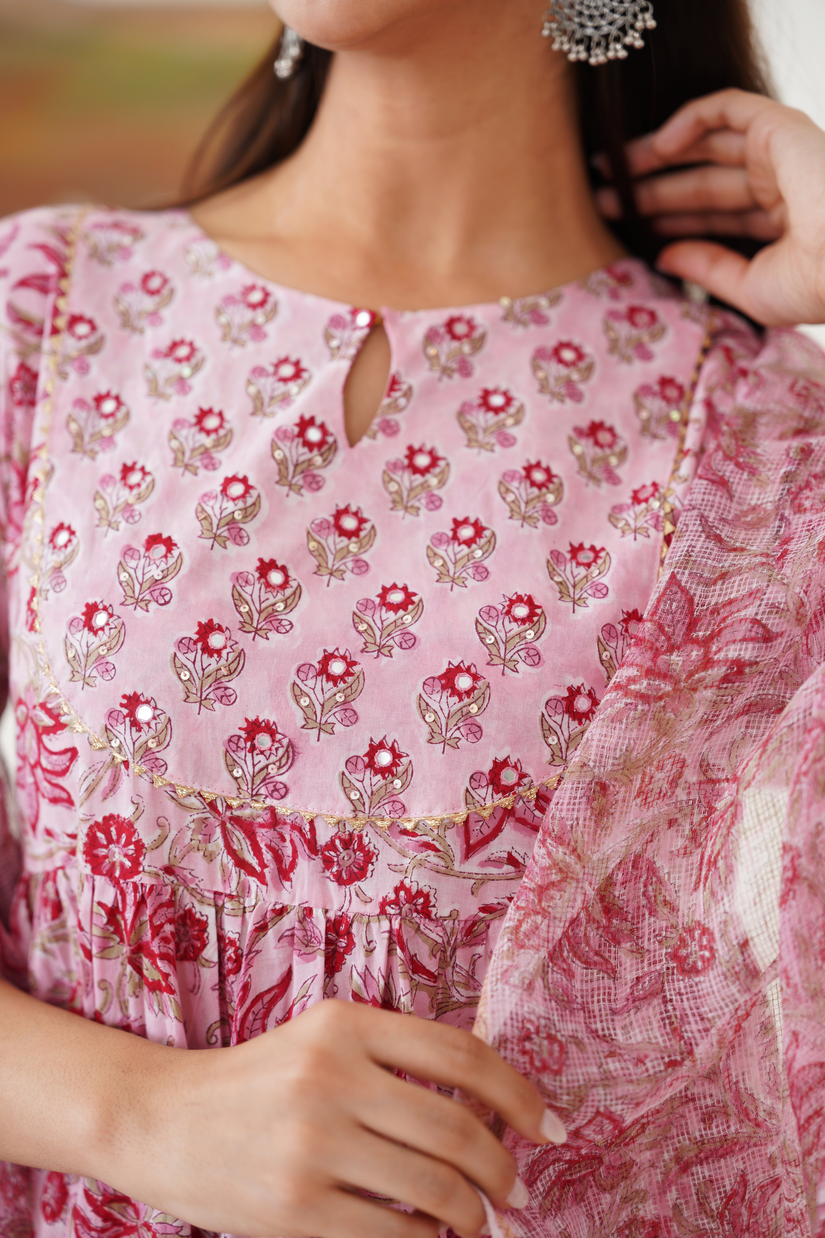 Pink Petunia Embroidered Anarkali Set of 3