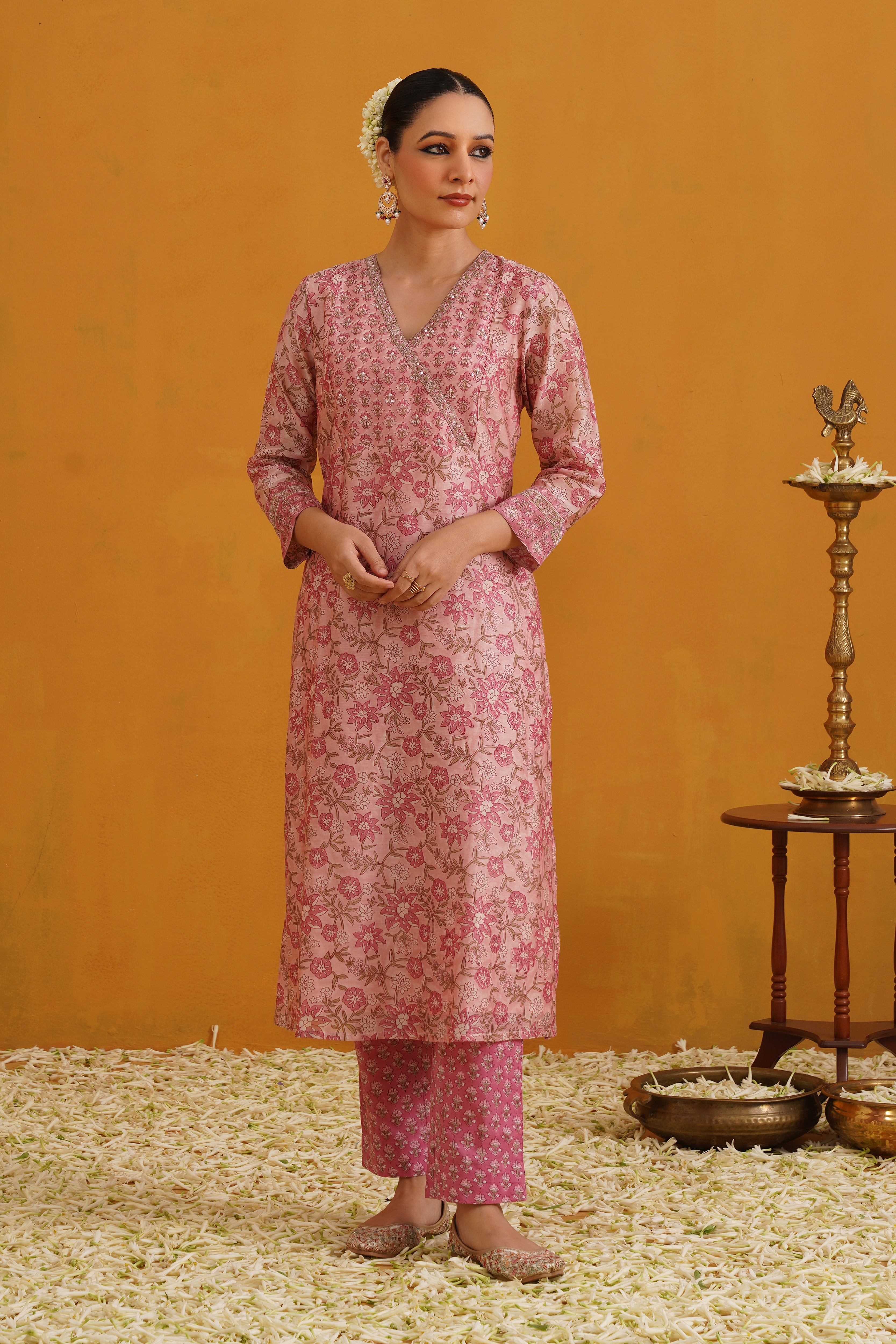 Pink Paloma Embroidered Chanderi Kurta Set of 3
