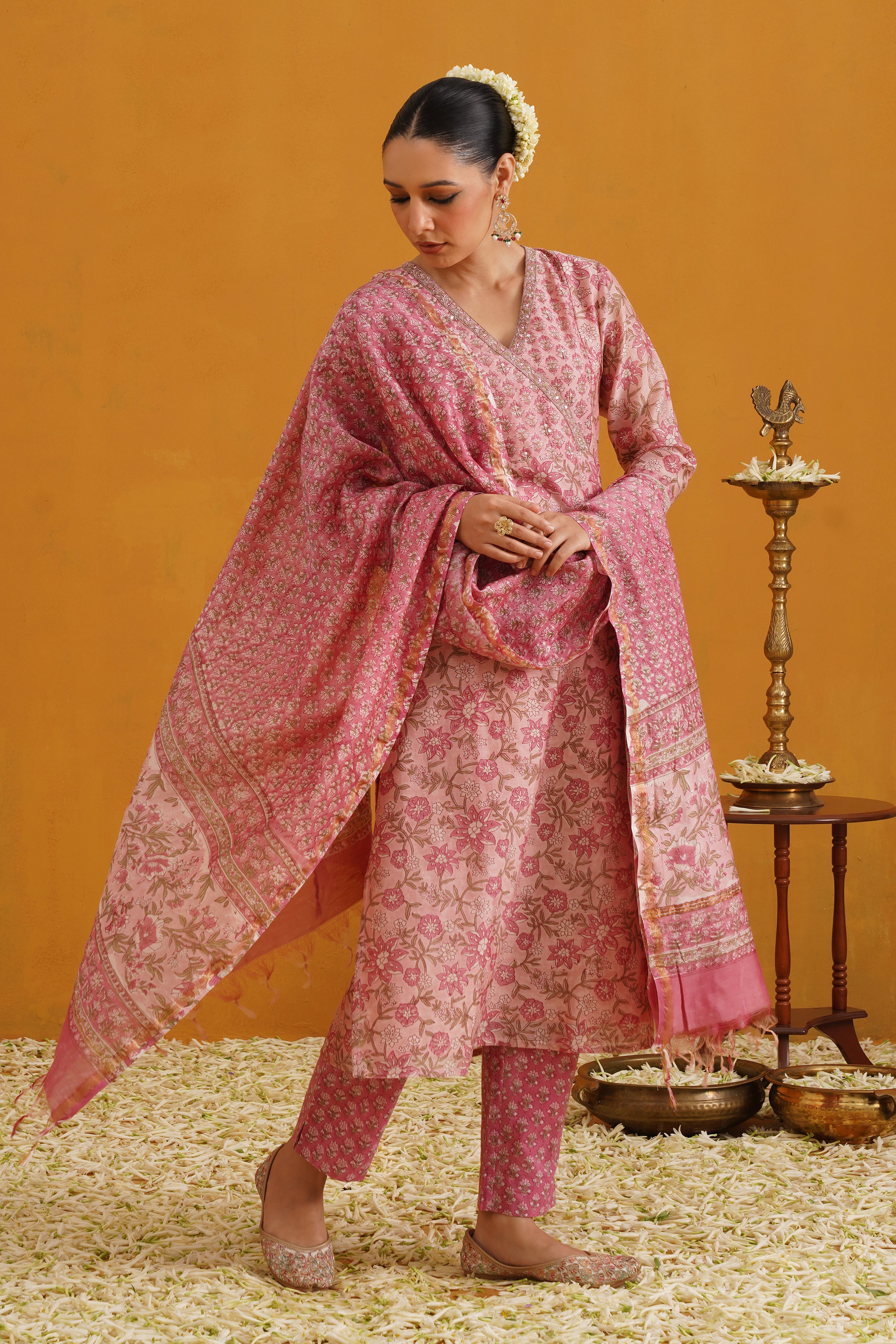 Pink Paloma Embroidered Chanderi Kurta Set of 3