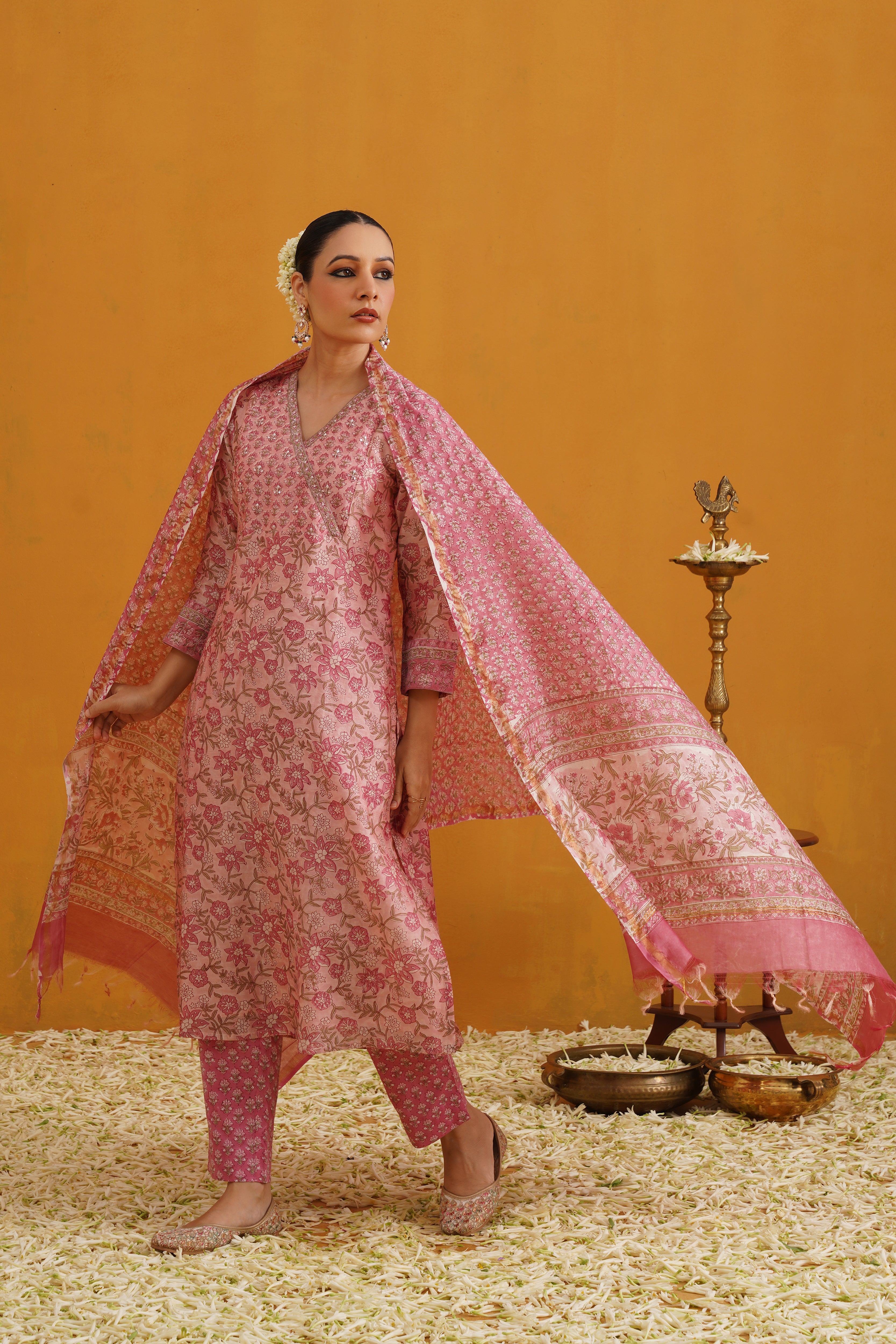 Pink Paloma Embroidered Chanderi Kurta Set of 3