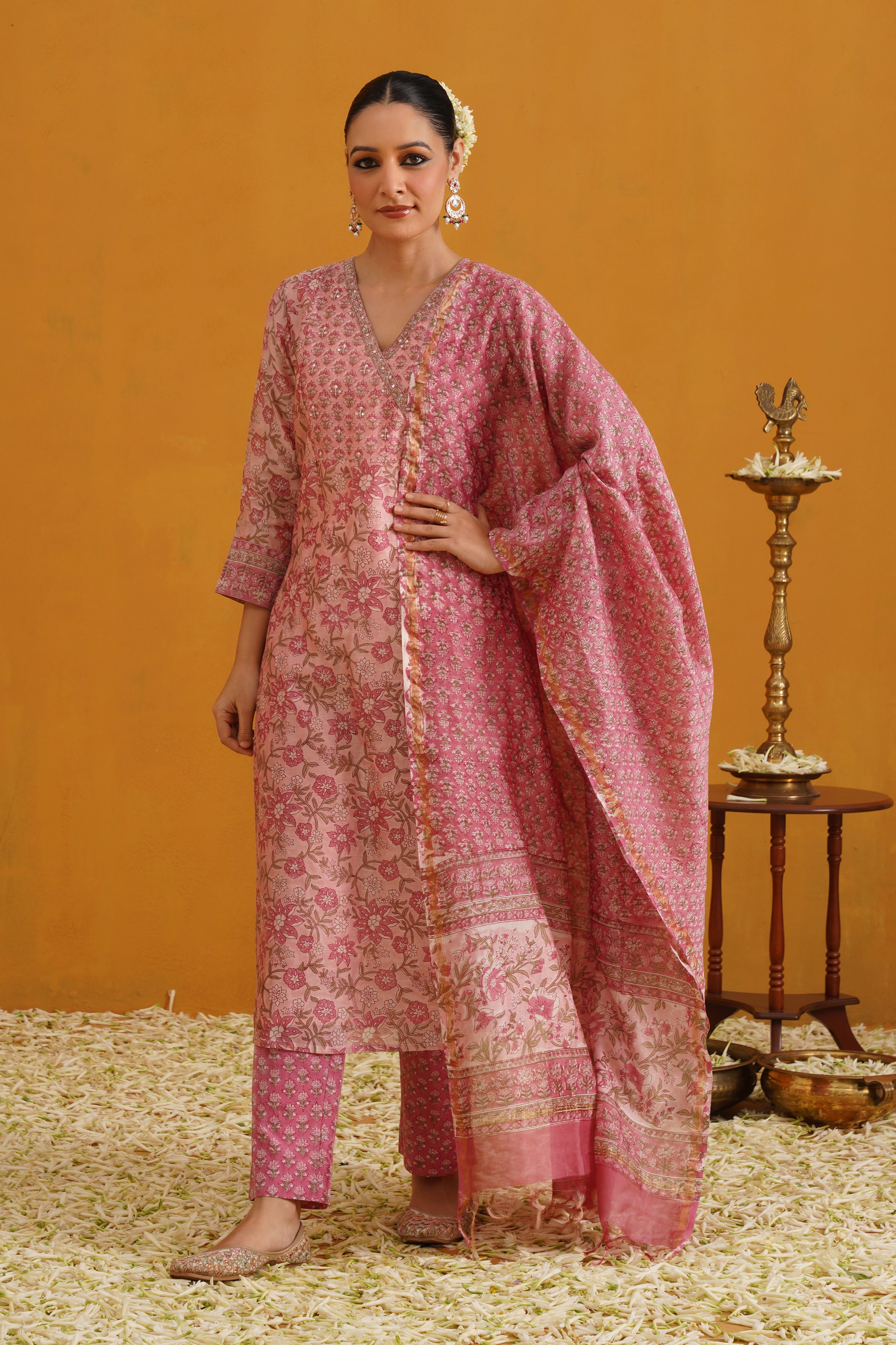 Pink Paloma Embroidered Chanderi Kurta Set of 3