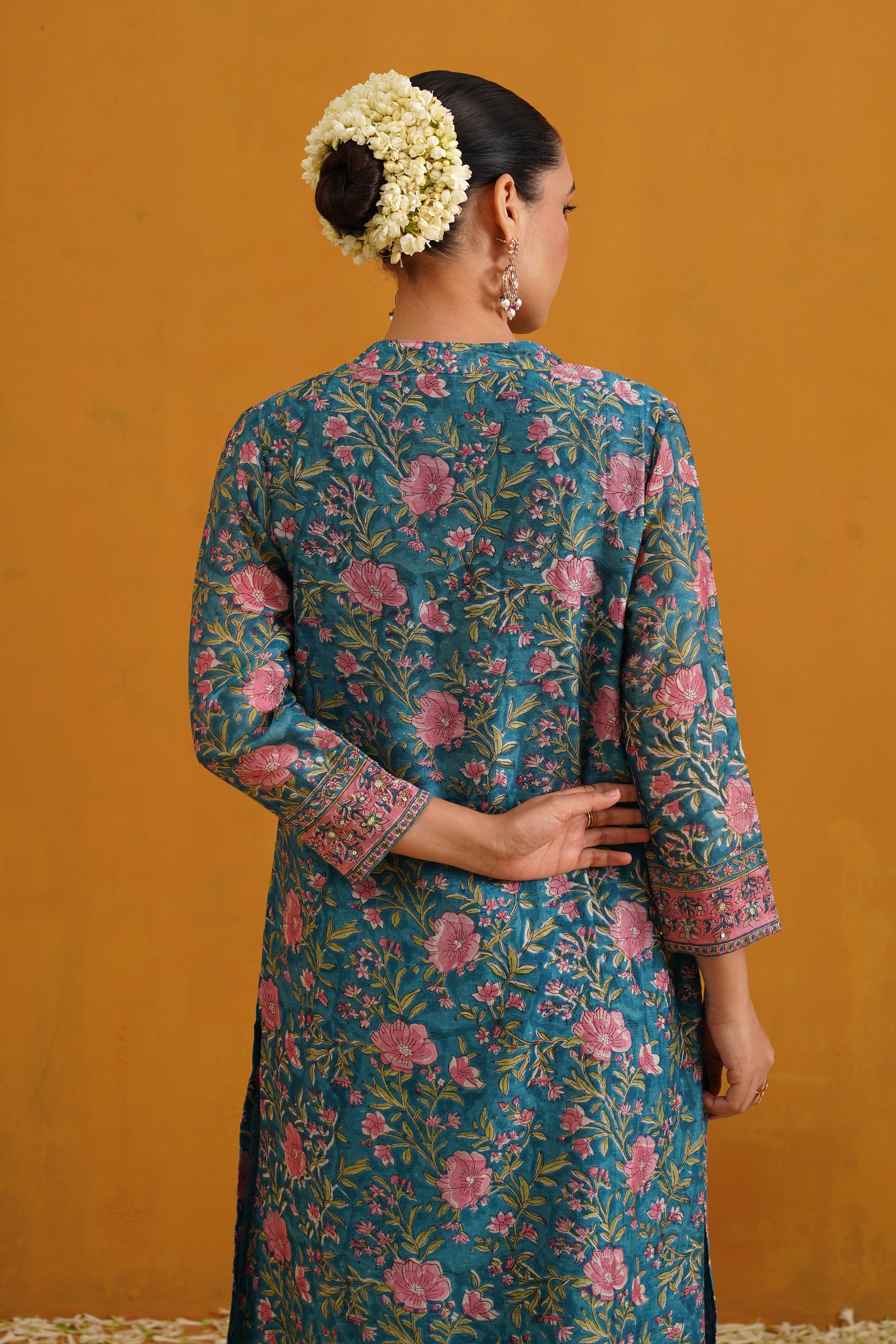 Turquoise Thea Embroidered Chanderi Kurta Set of 3