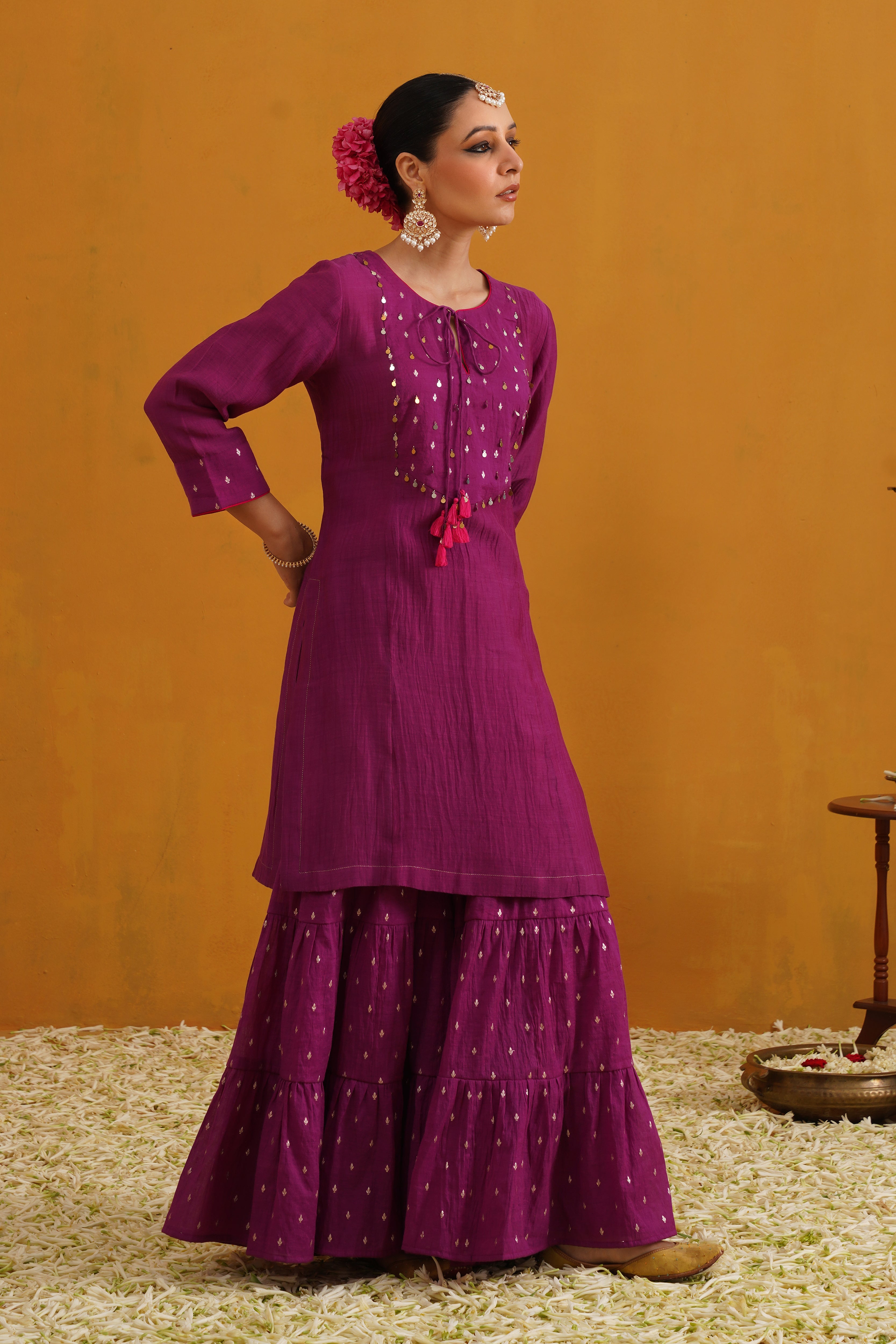 Purple Cecilia Embroidered Banarasi Sharara Set of 3