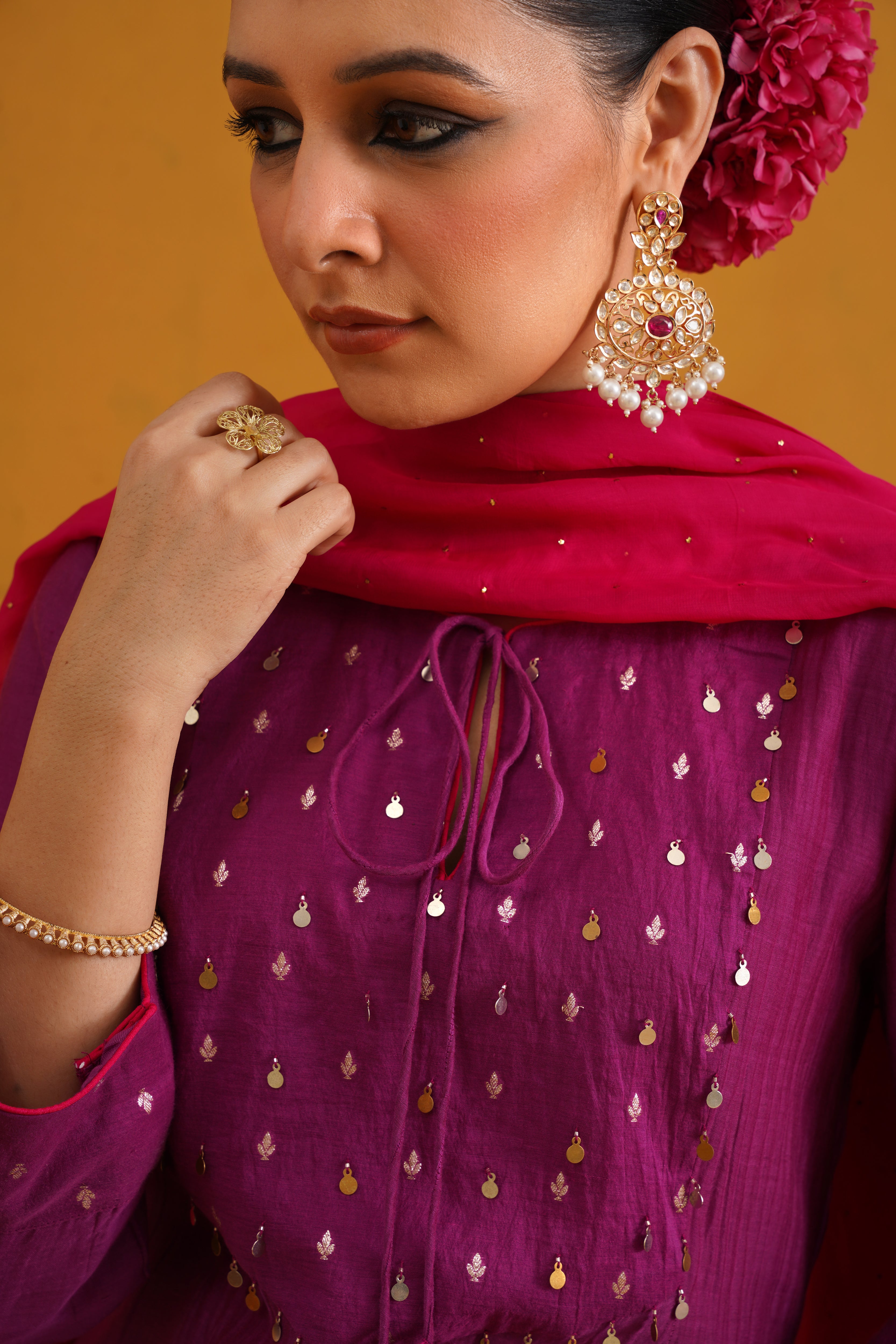 Purple Cecilia Embroidered Banarasi Sharara Set of 3