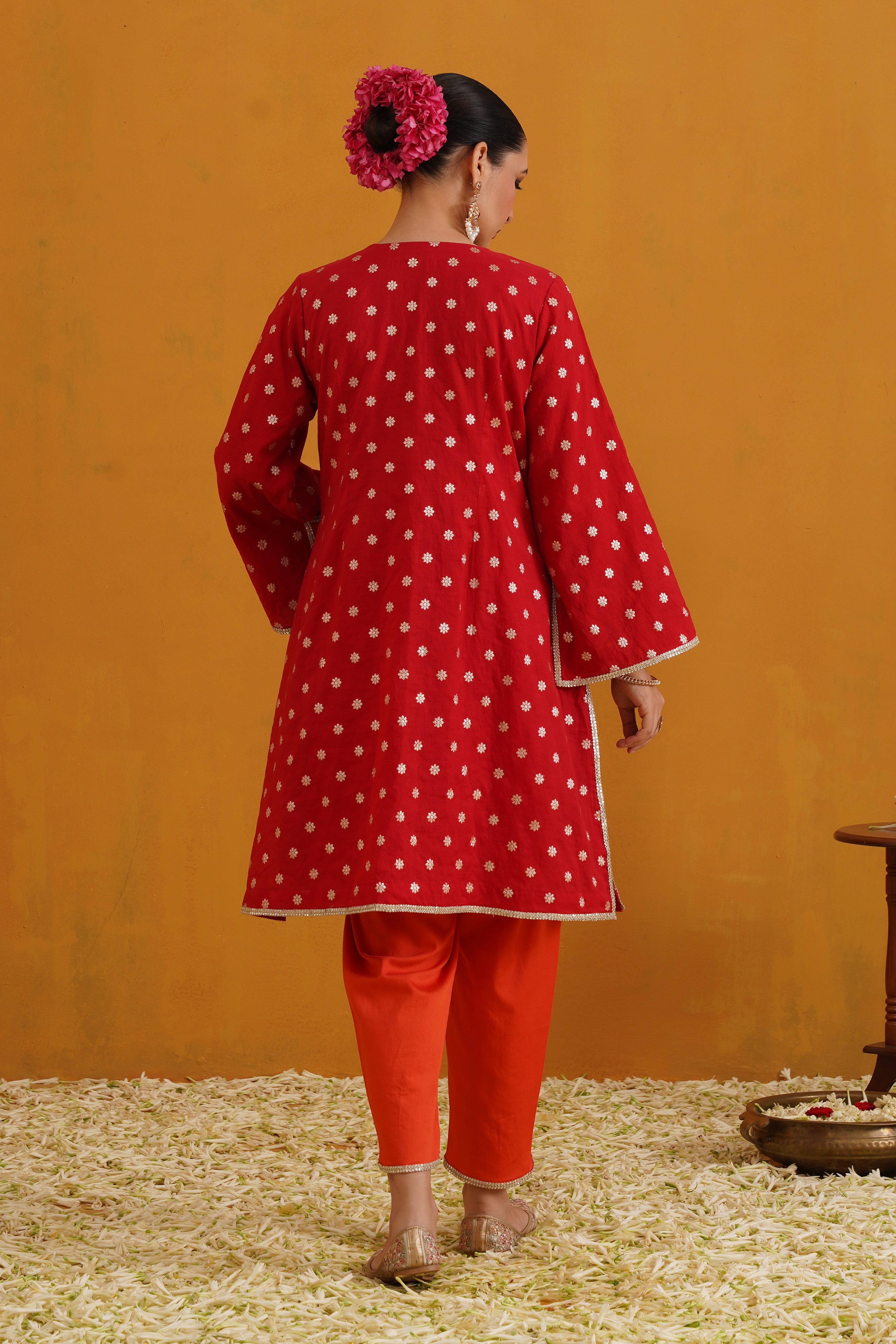 Red Riley Choga Banarasi Kurta Set of 3