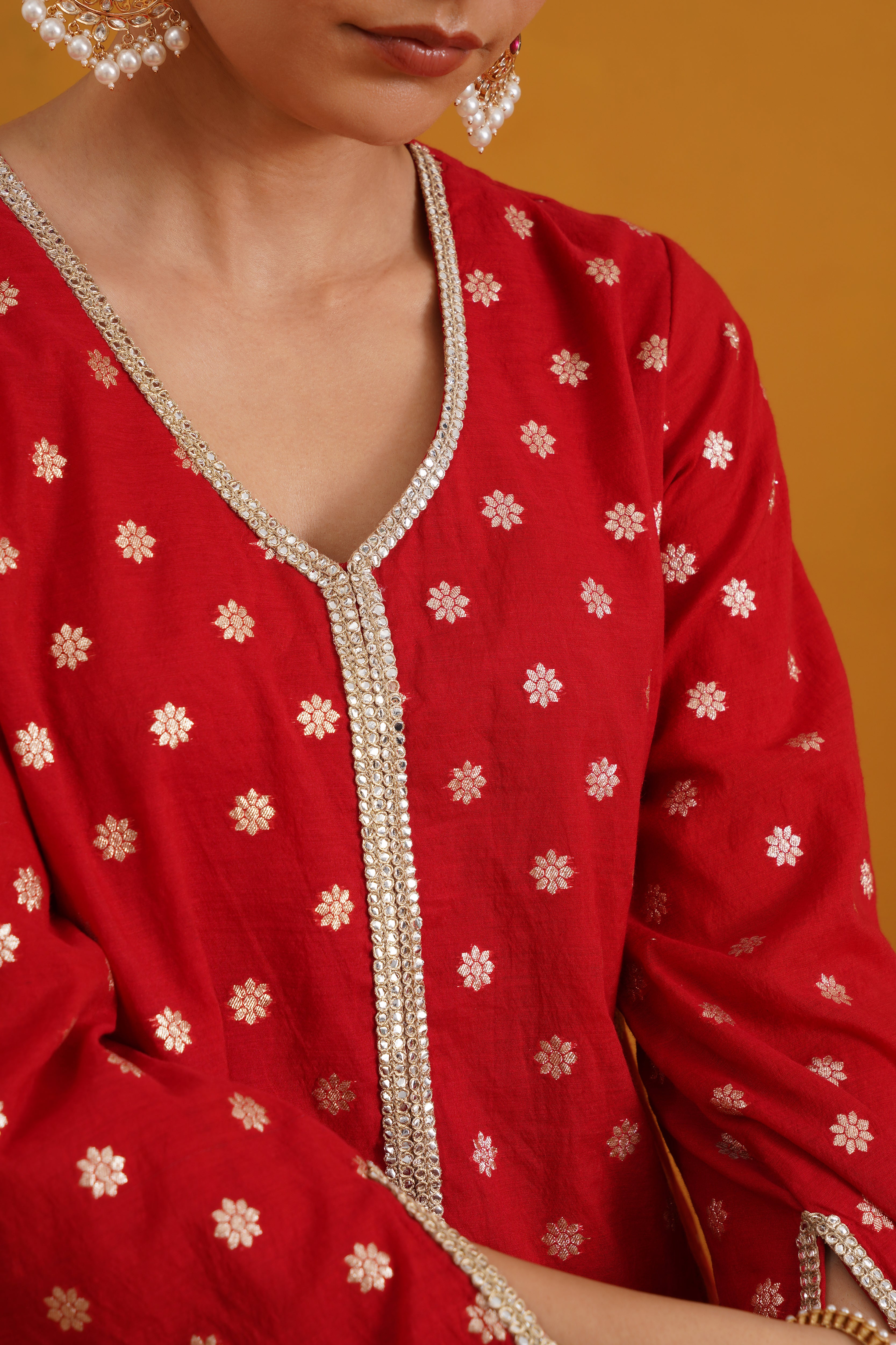 Red Riley Choga Banarasi Kurta Set of 3