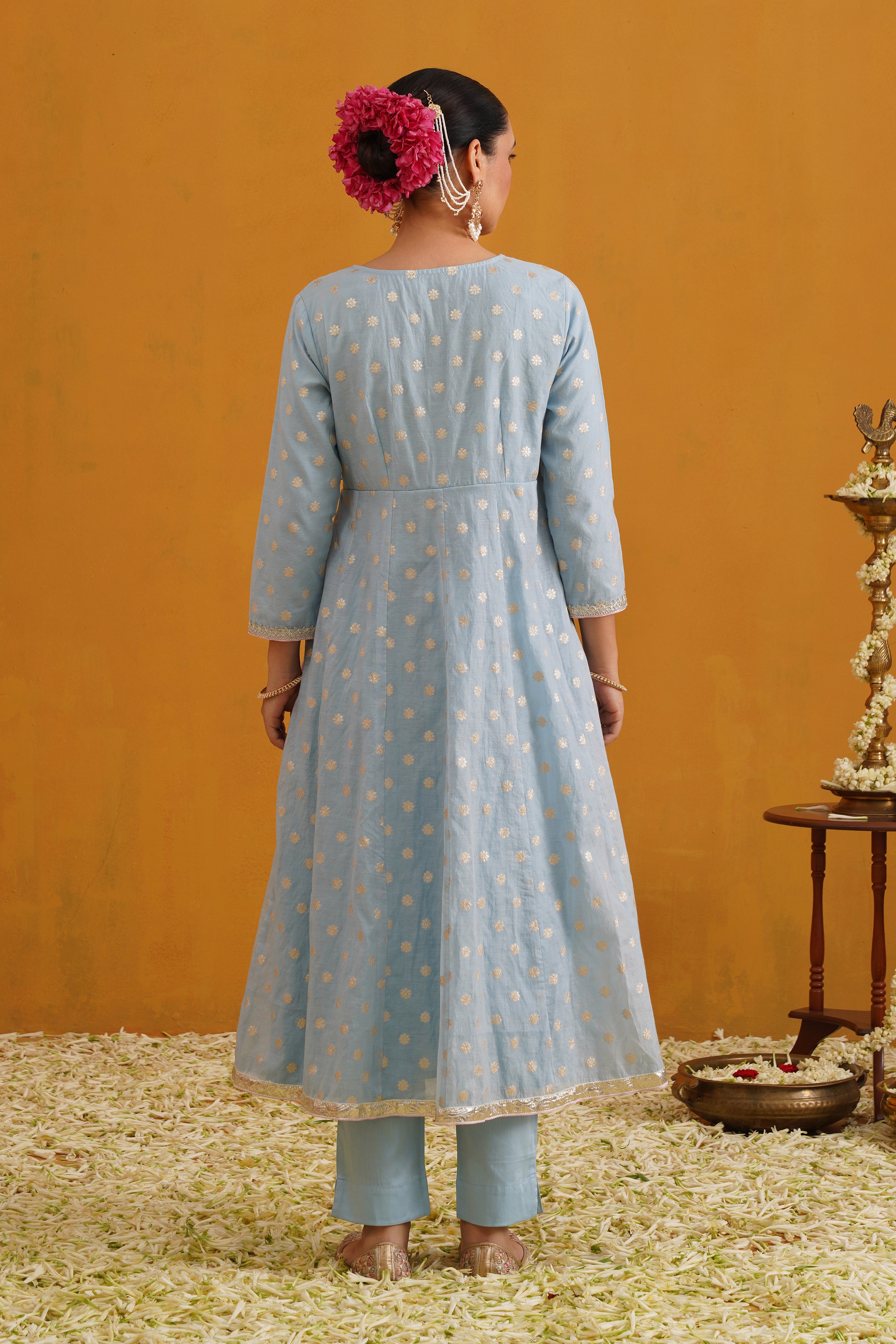 Blue Bethany Banarasi Anarkali Set of 3