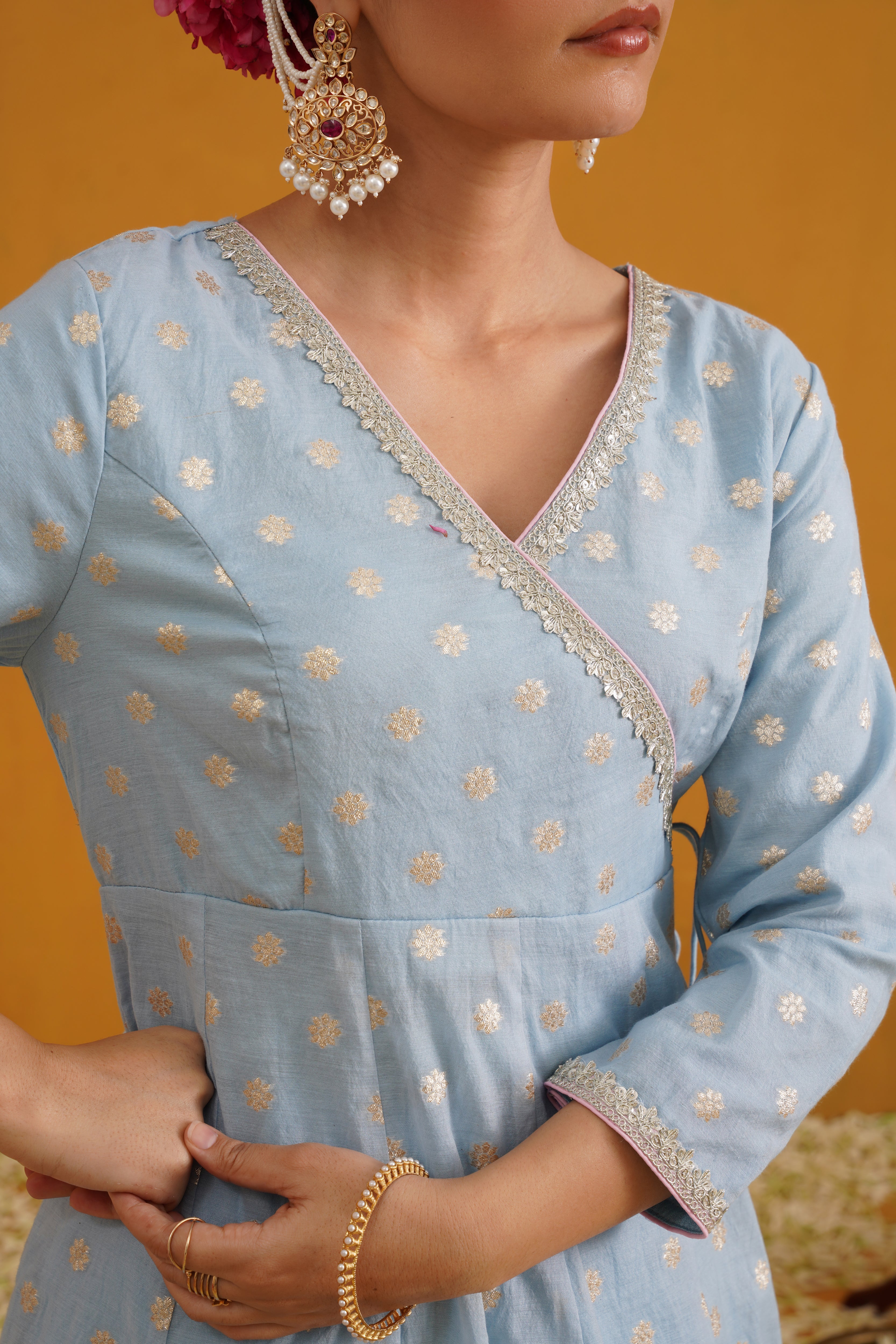 Blue Bethany Banarasi Anarkali Set of 3