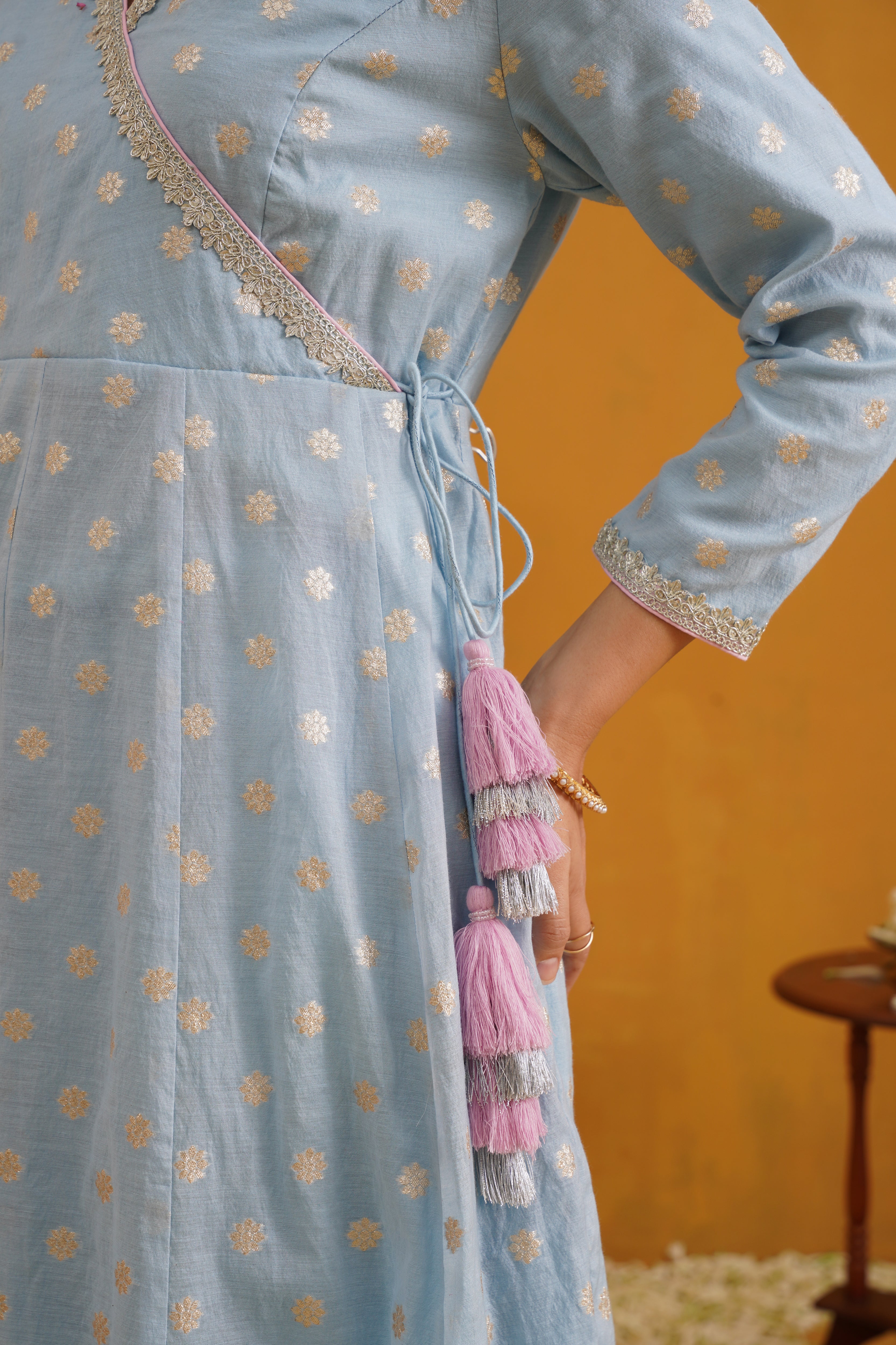 Blue Bethany Banarasi Anarkali Set of 3