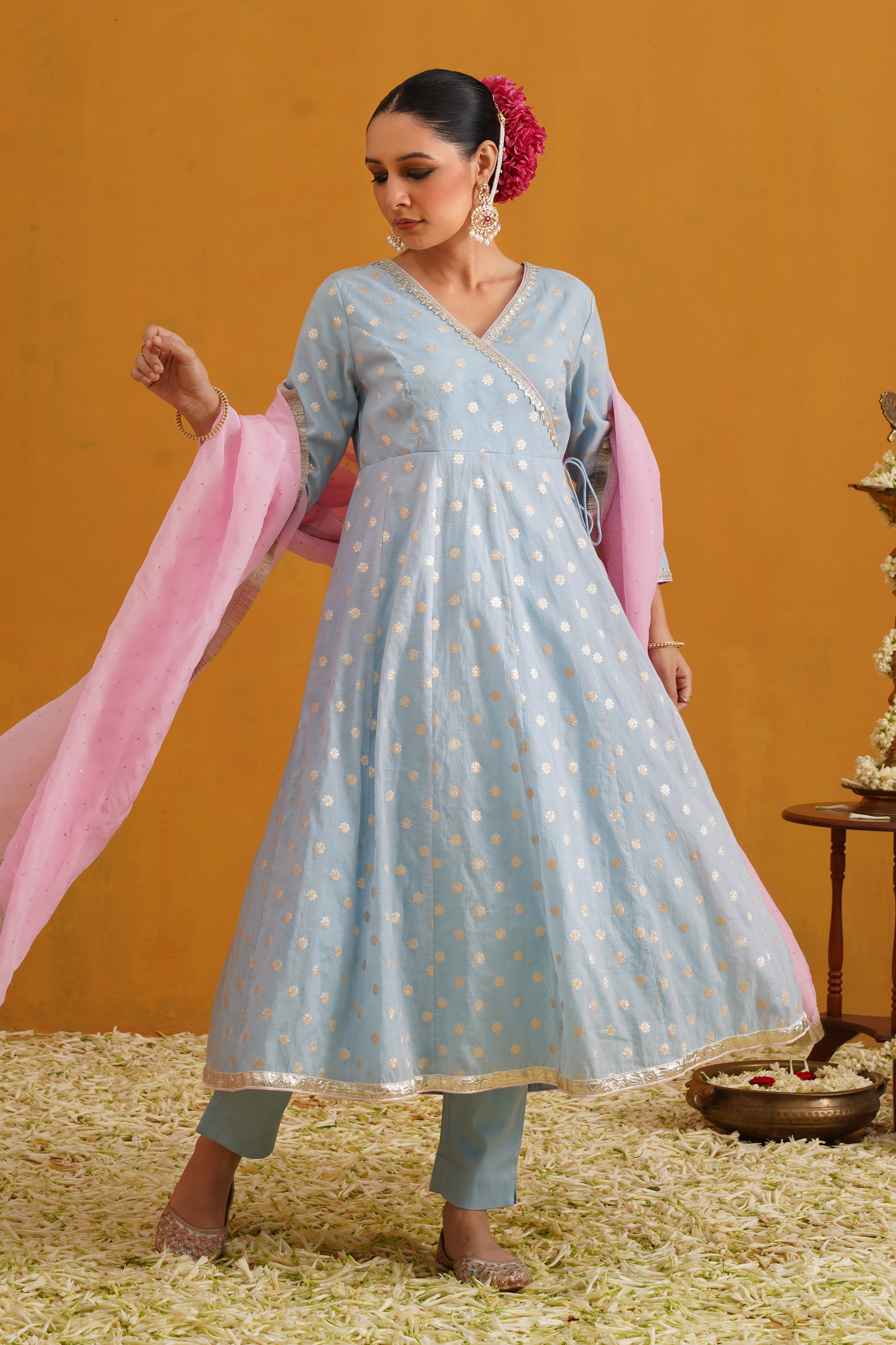 Blue Bethany Banarasi Anarkali Set of 3