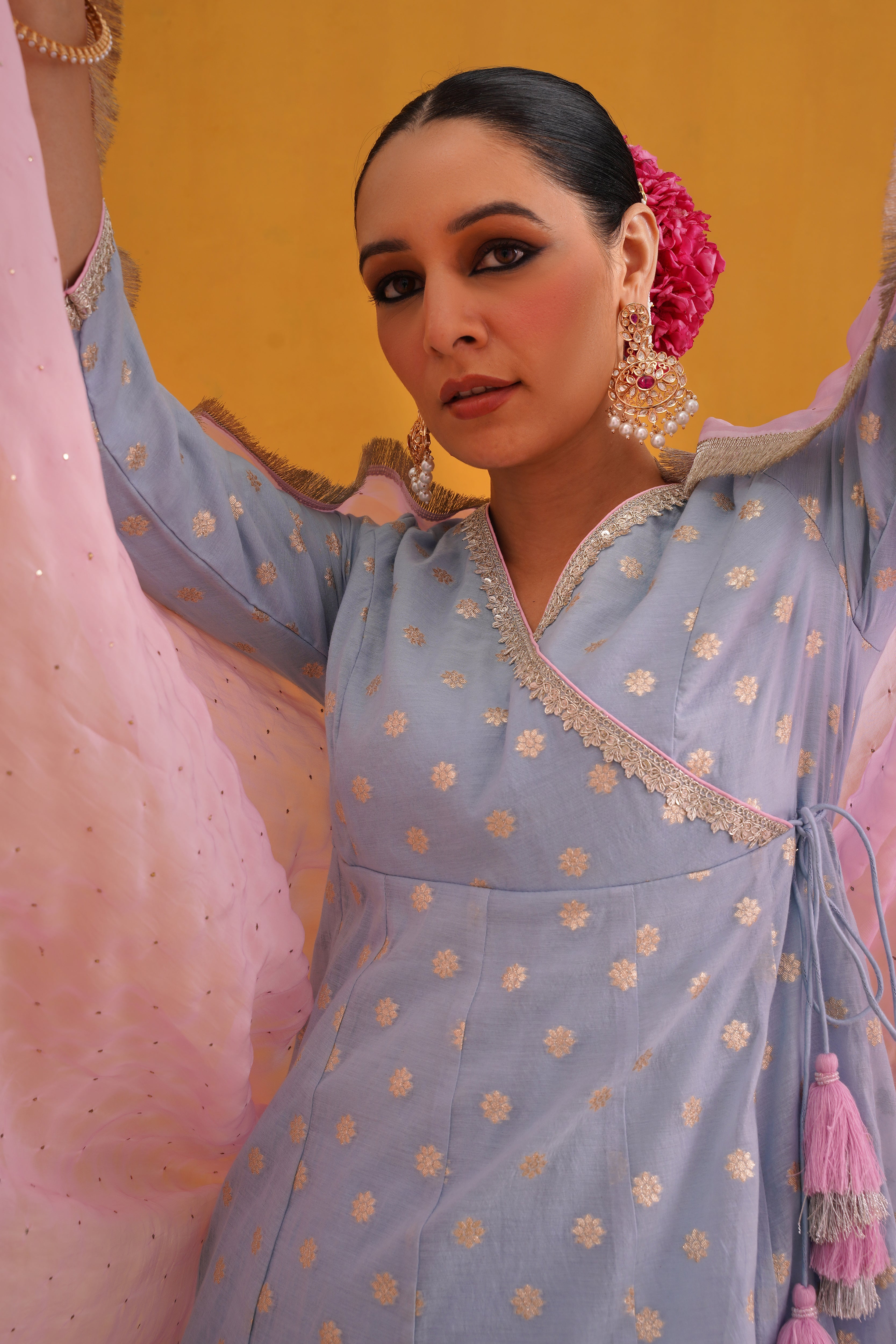 Blue Bethany Banarasi Anarkali Set of 3