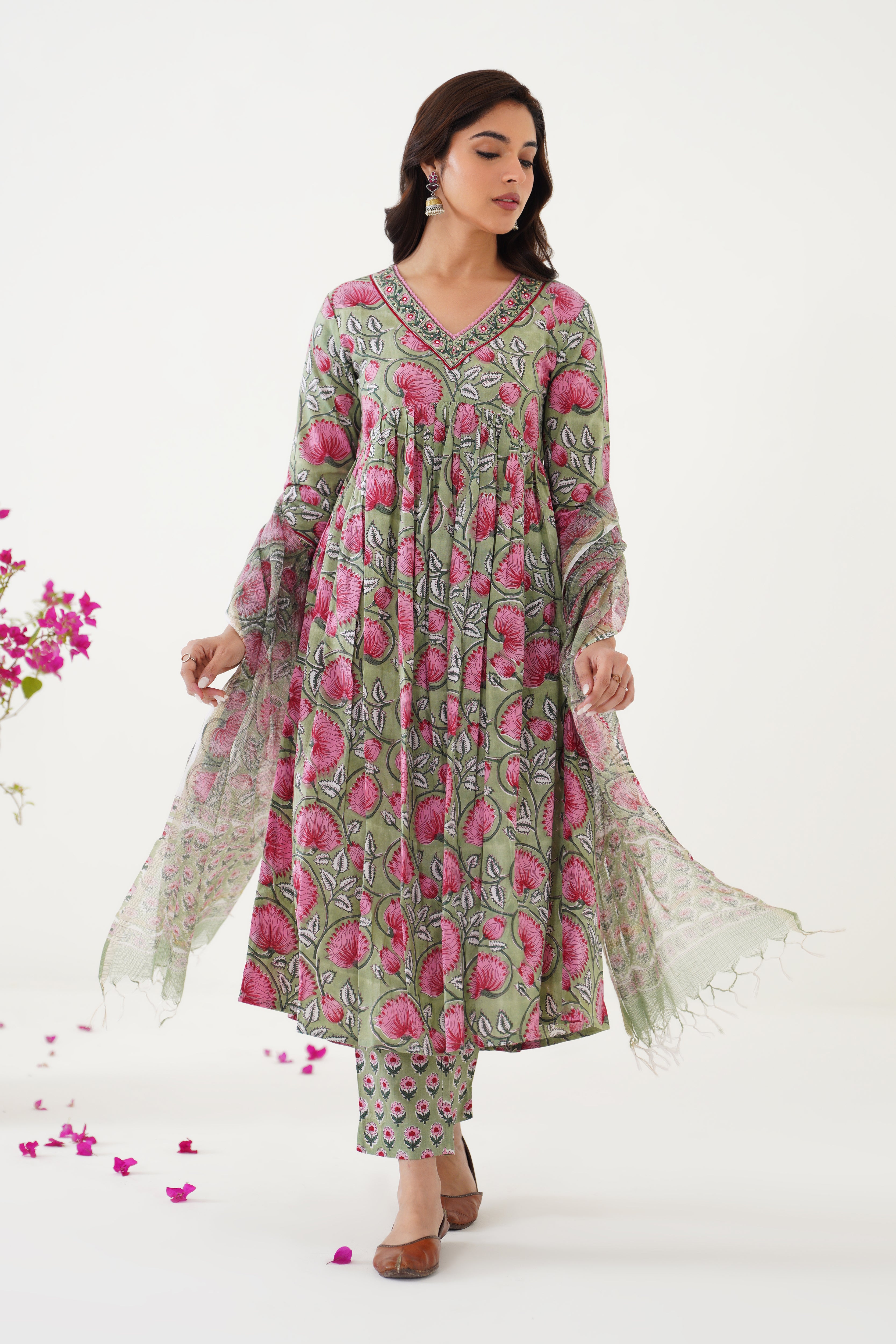 Green Gianna Embroidered Anarkali Set of 3