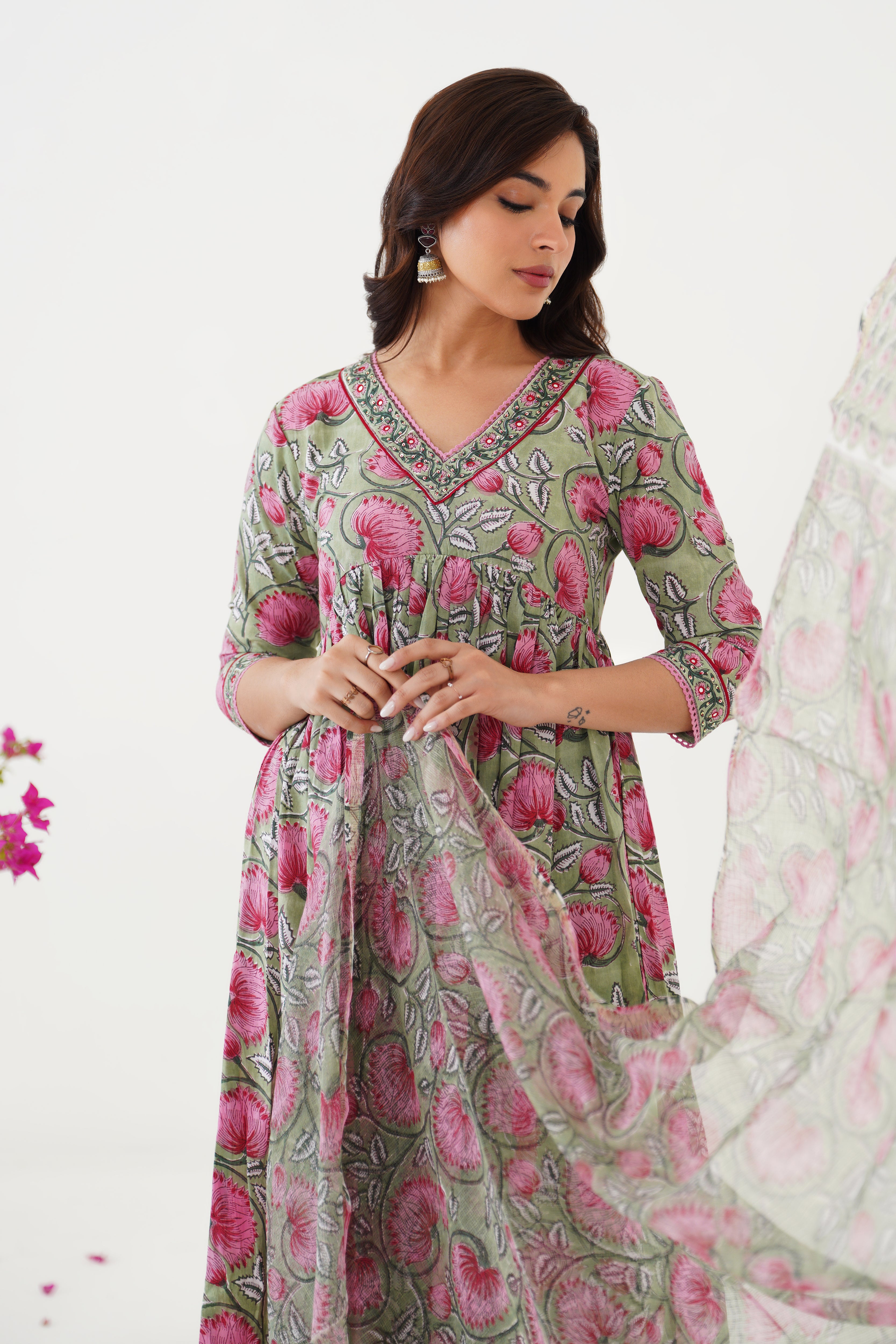 Green Gianna Embroidered Anarkali Set of 3