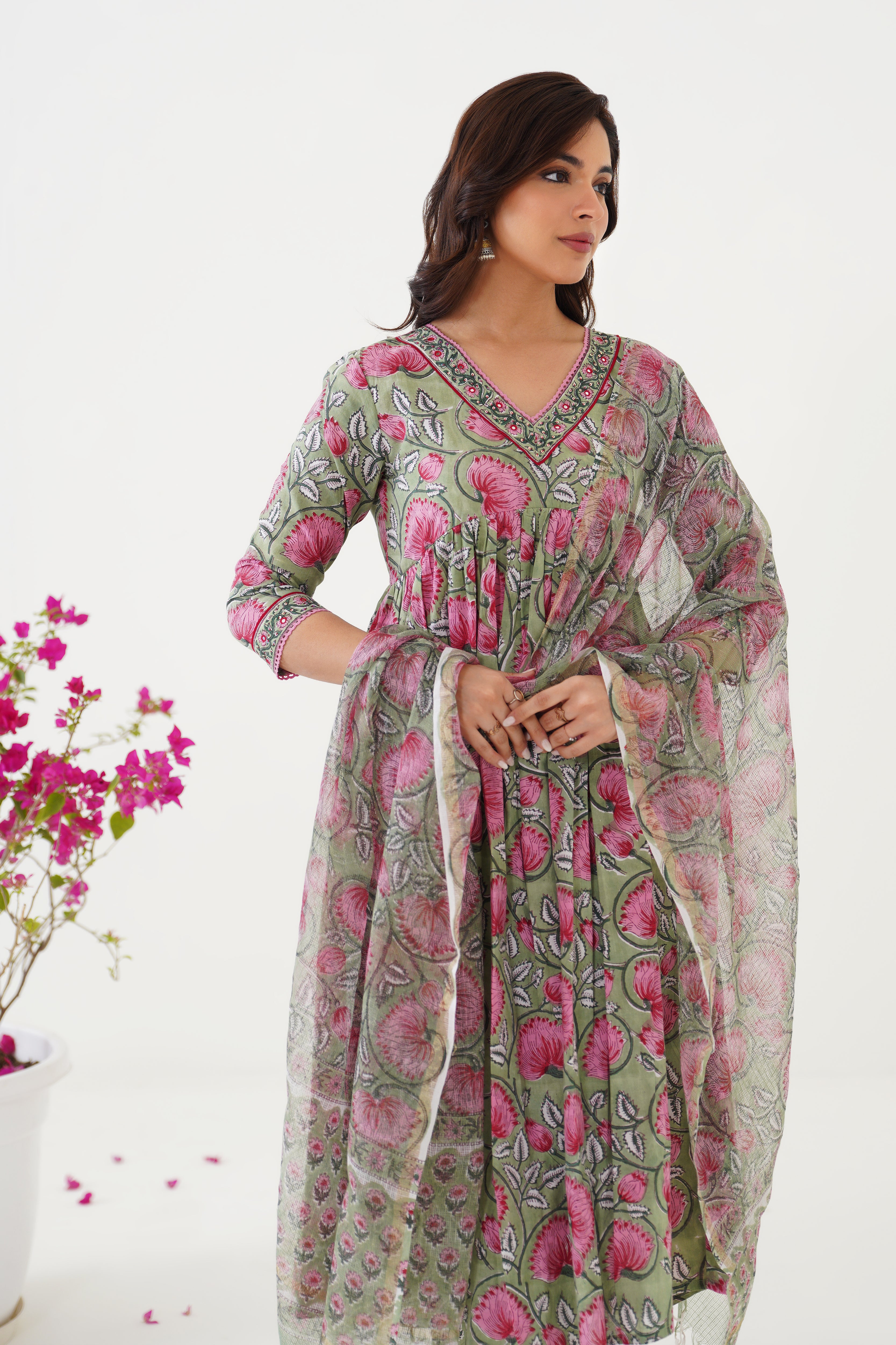 Green Gianna Embroidered Anarkali Set of 3