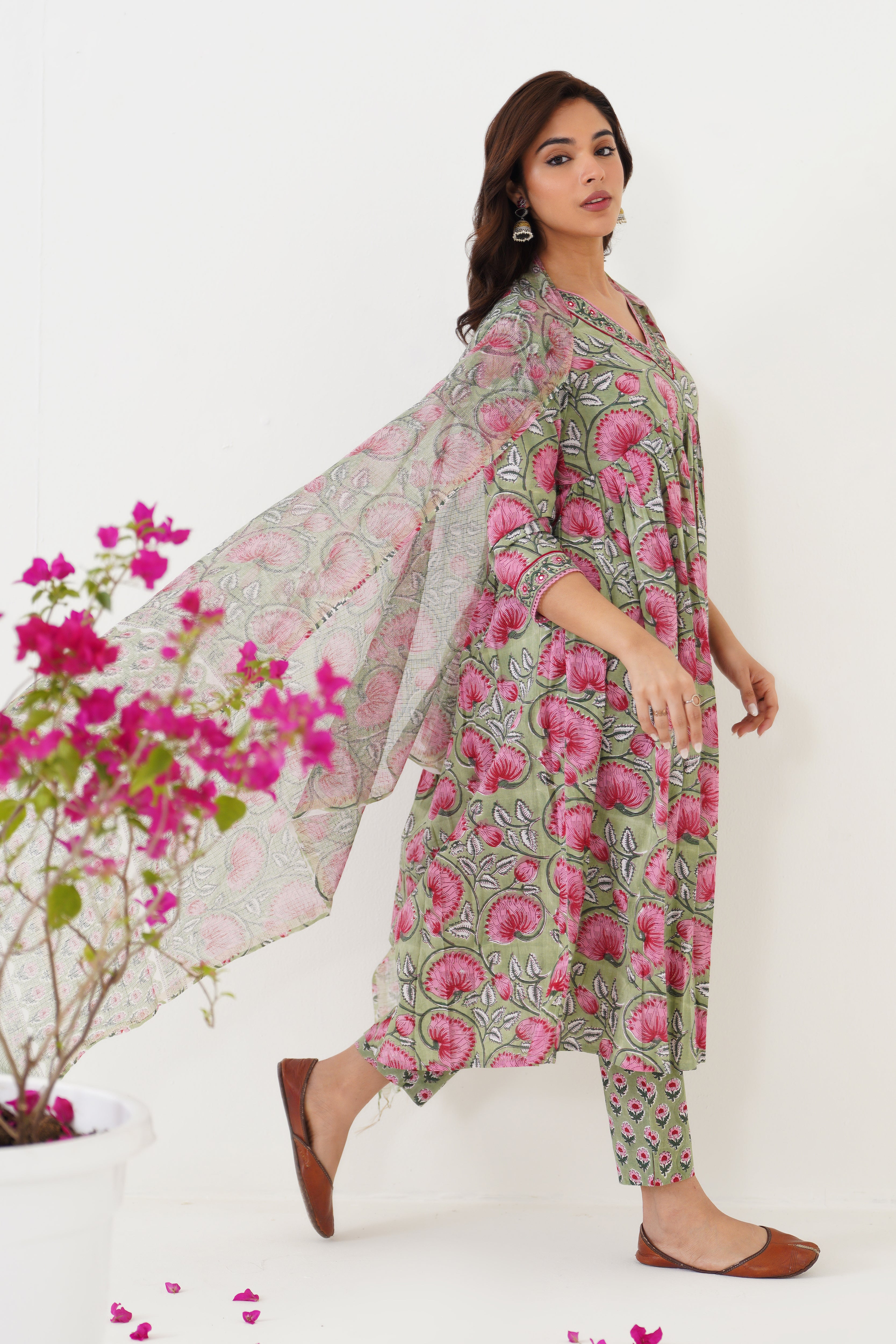 Green Gianna Embroidered Anarkali Set of 3