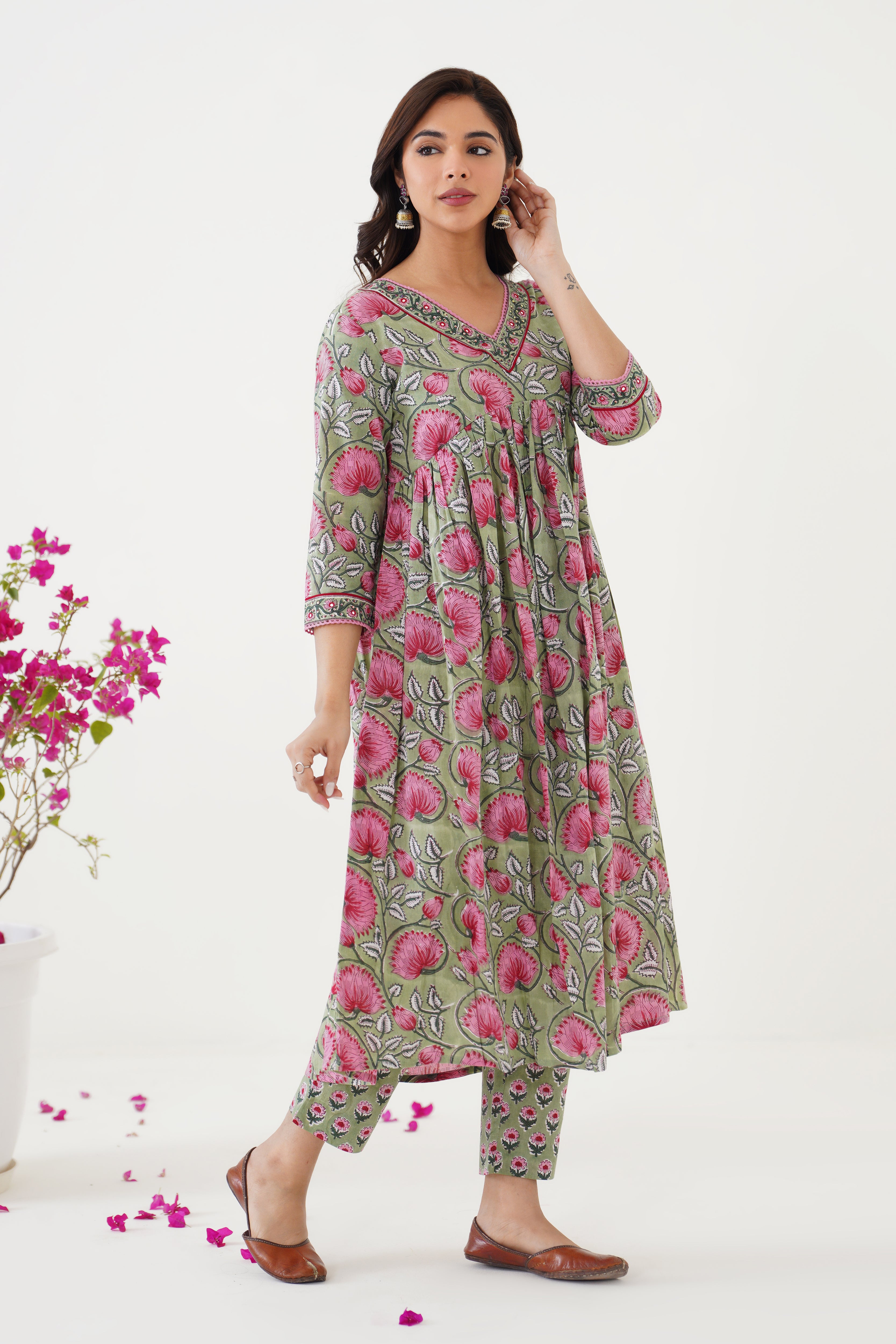 Green Gianna Embroidered Anarkali Set of 3