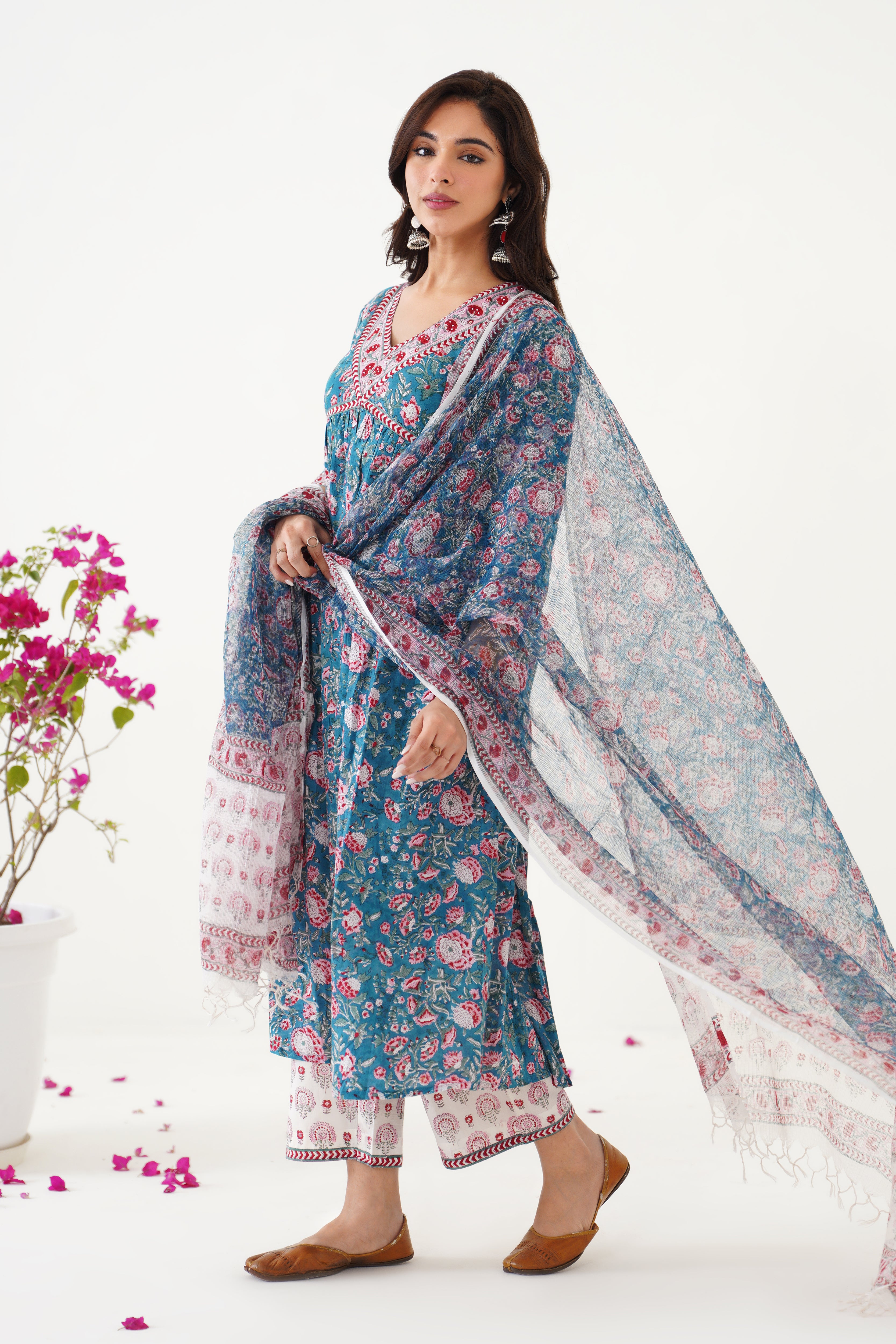 Blue Bianca Embroidered Kurta Set of 3