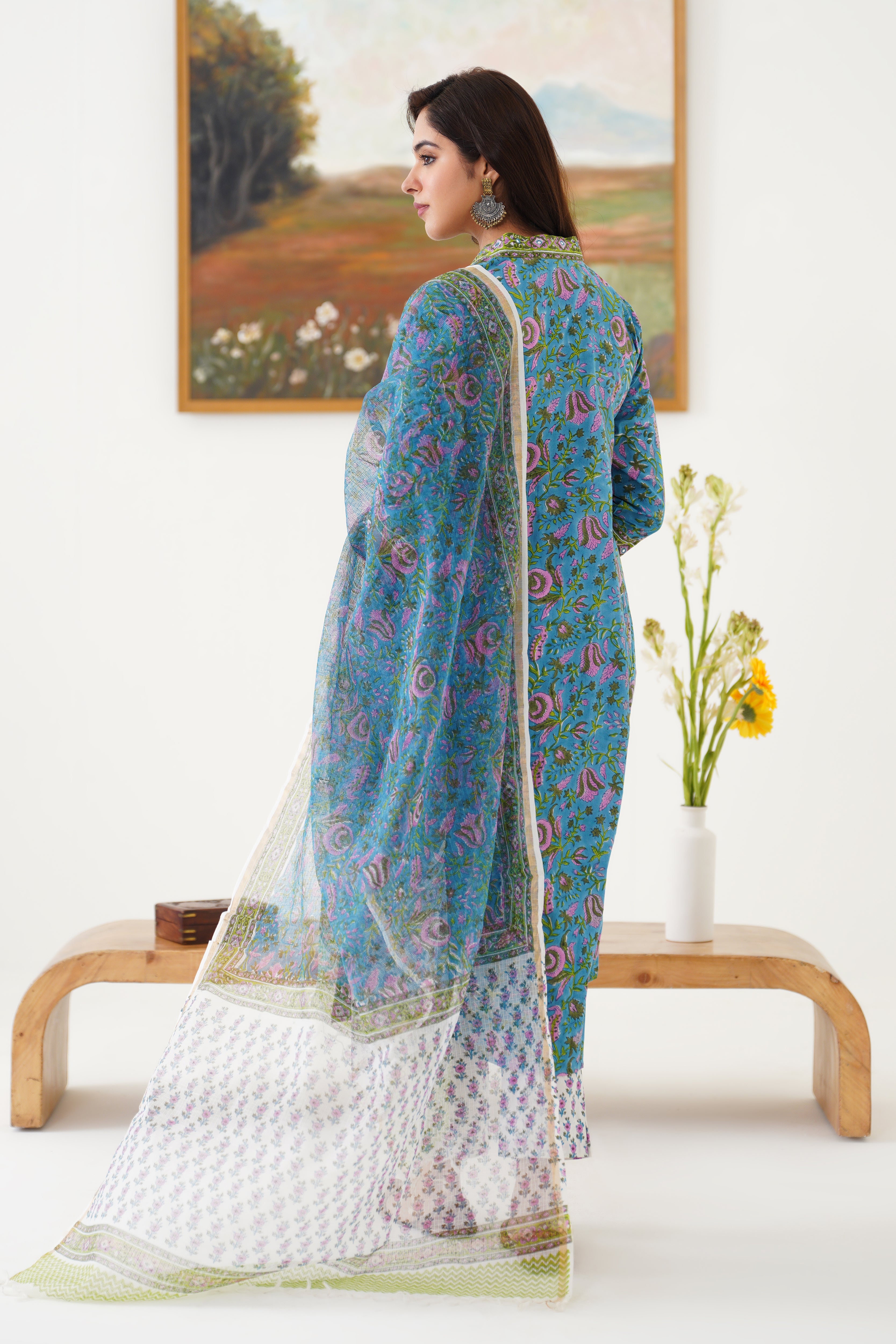 Blue Adeline Embroidered Kurta Set of 3