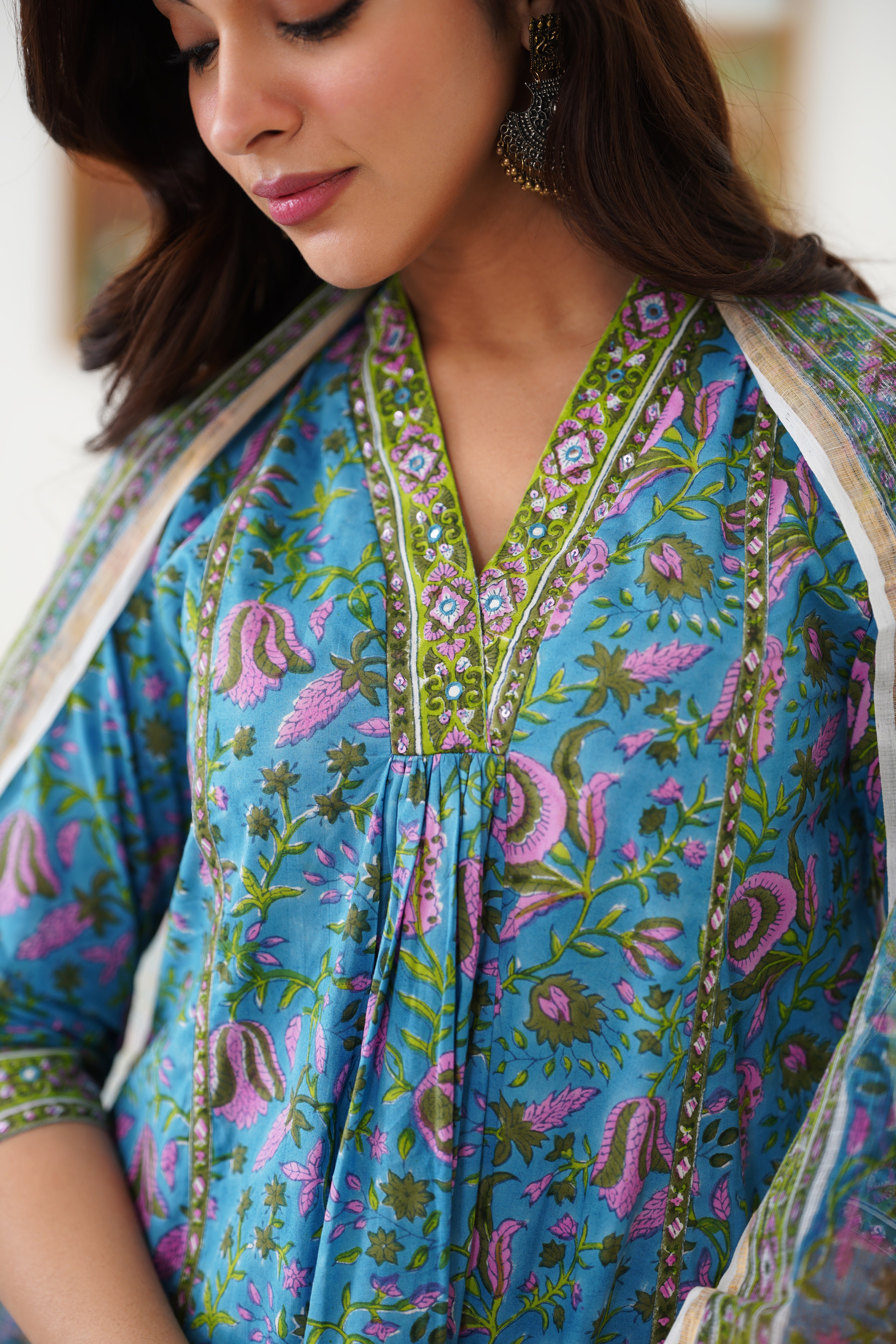 Blue Adeline Embroidered Kurta Set of 3