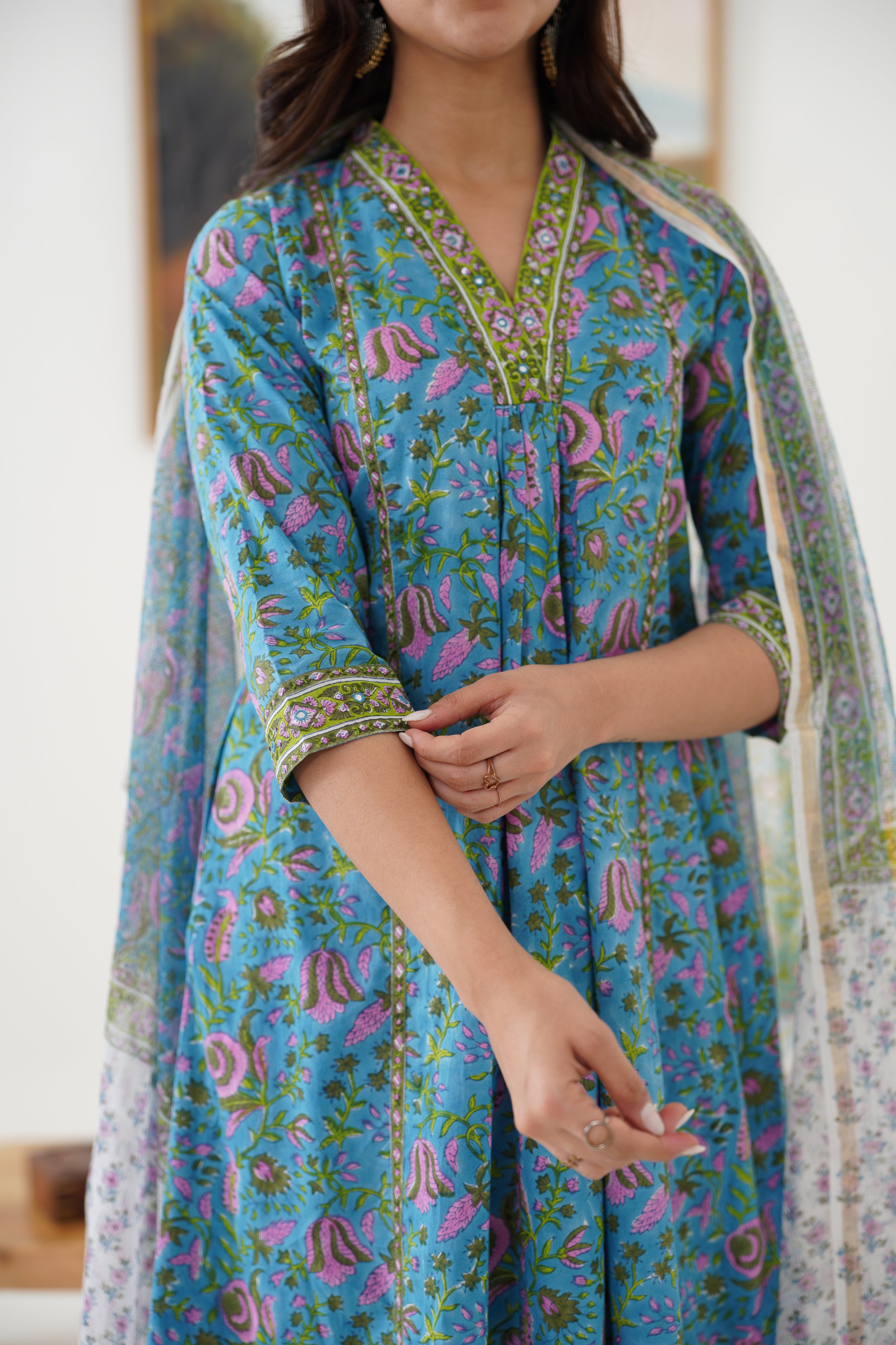 Blue Adeline Embroidered Kurta Set of 3