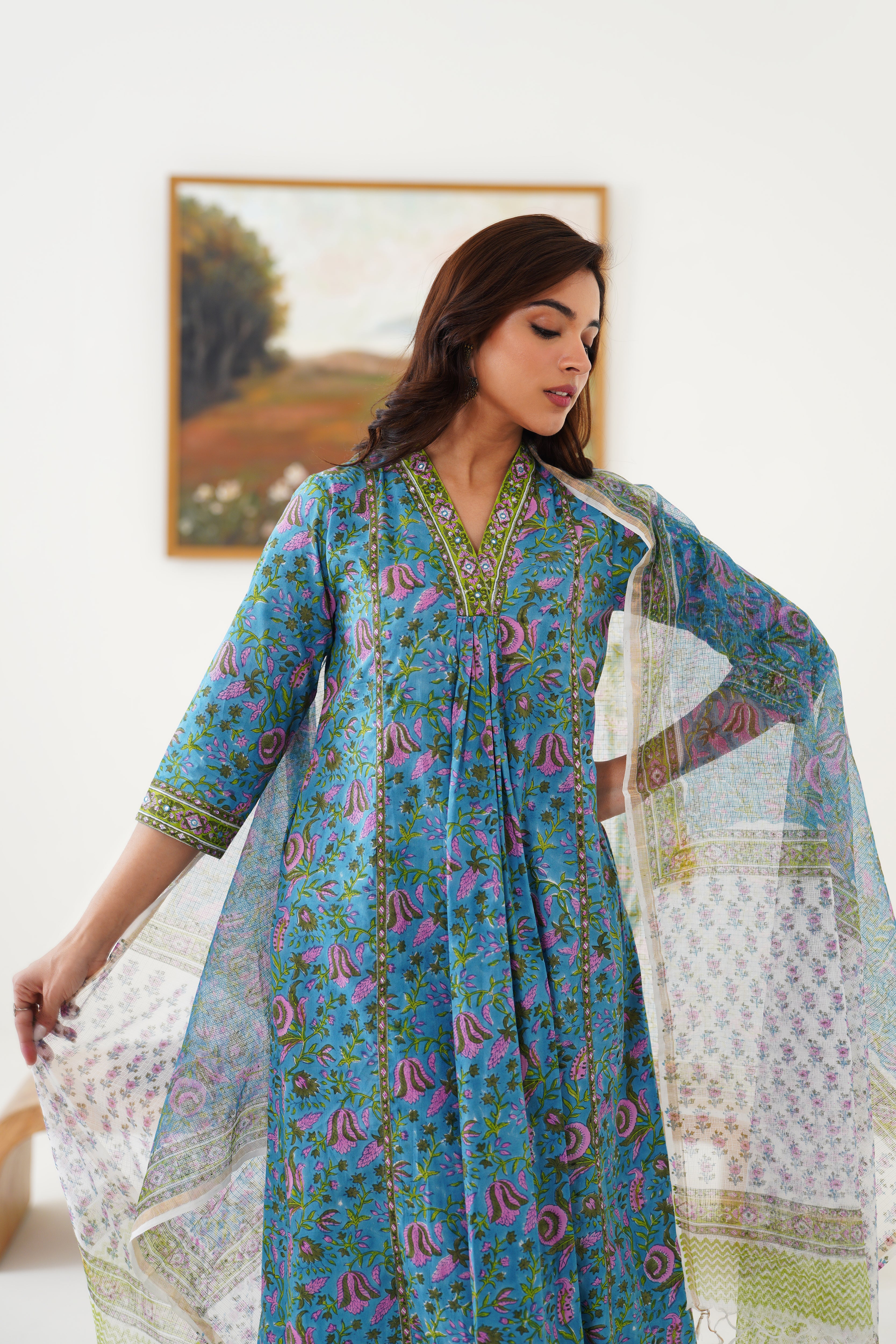 Blue Adeline Embroidered Kurta Set of 3