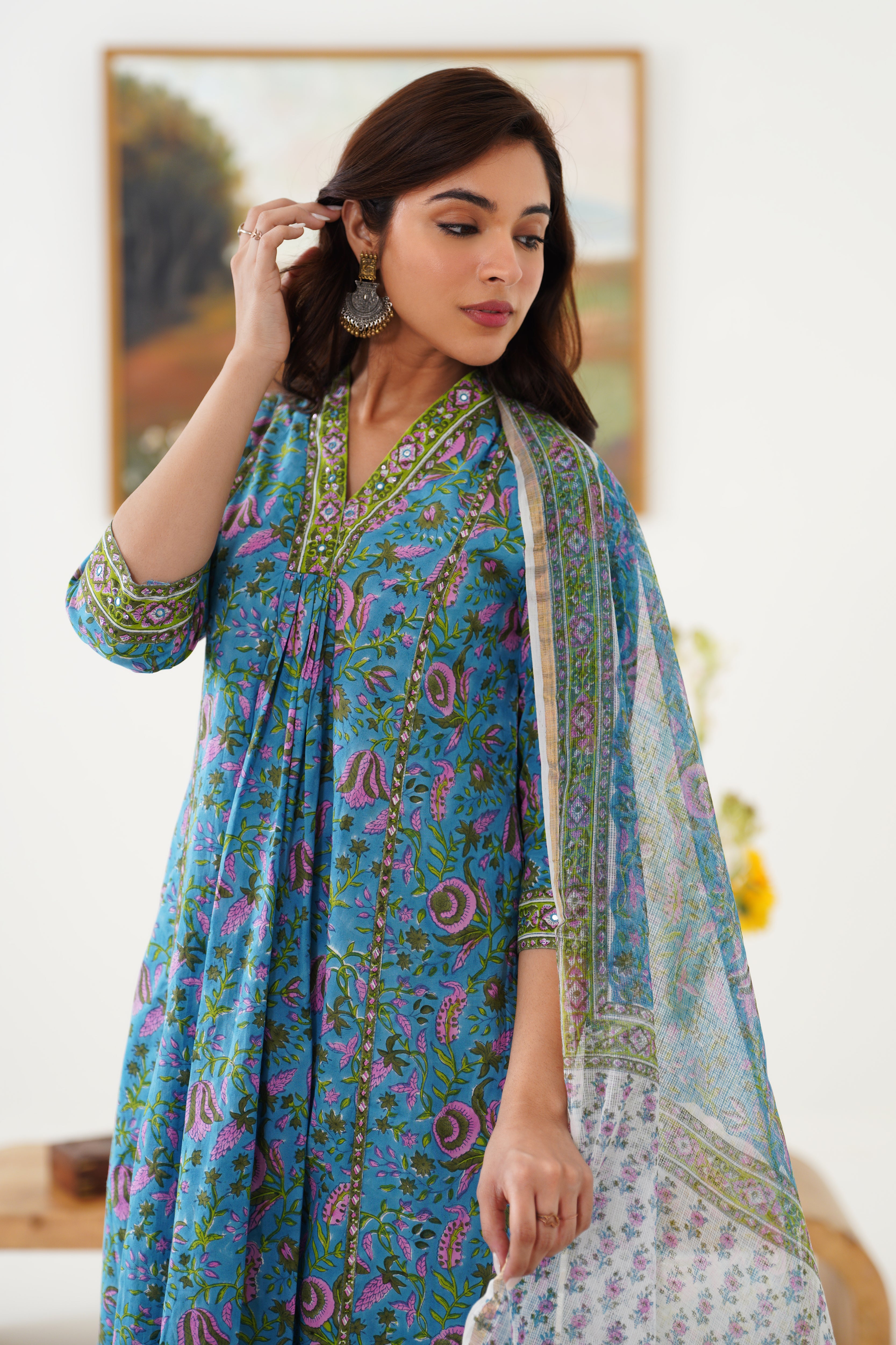 Blue Adeline Embroidered Kurta Set of 3