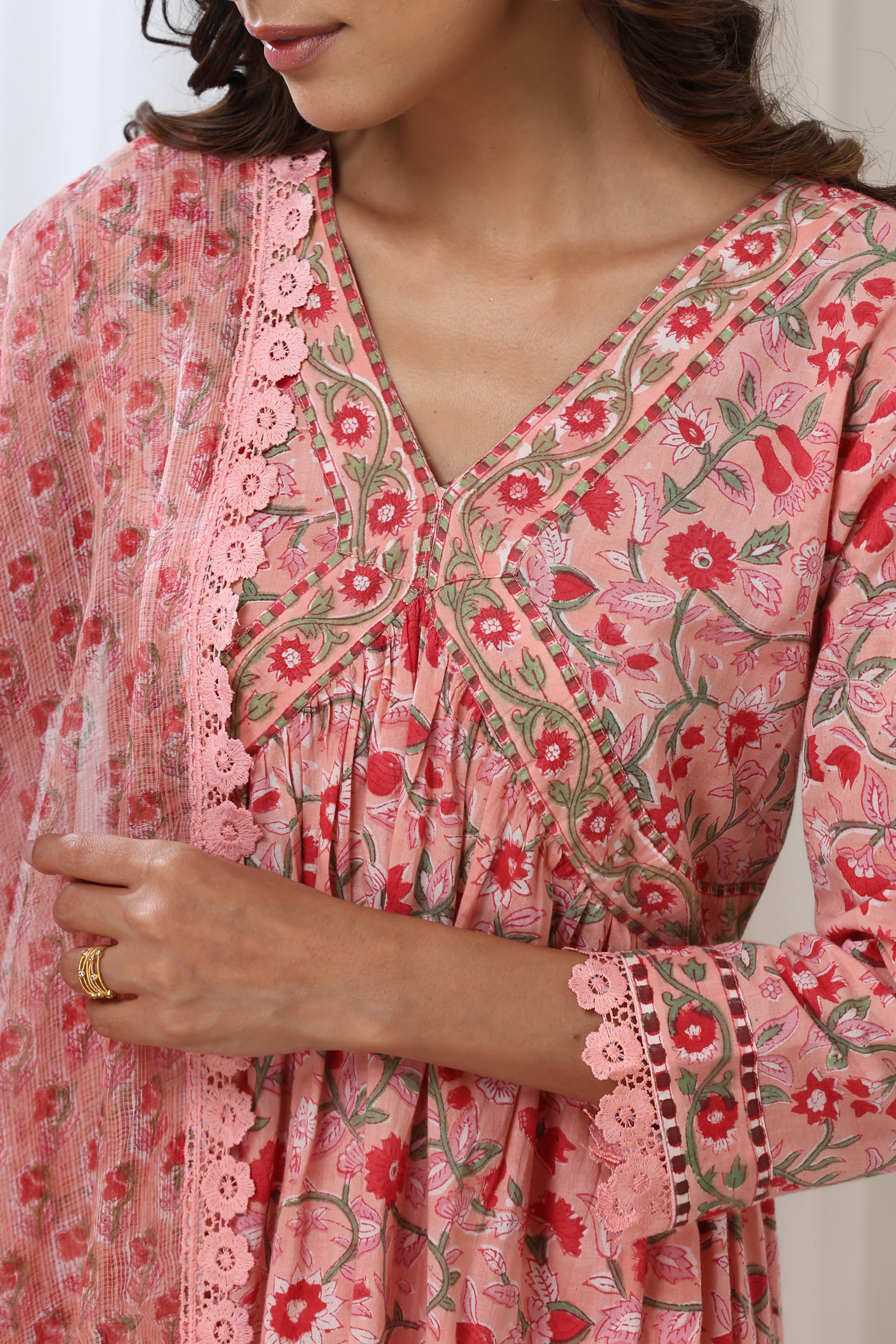 Blooming Peach Gathered Kurta Set of 3