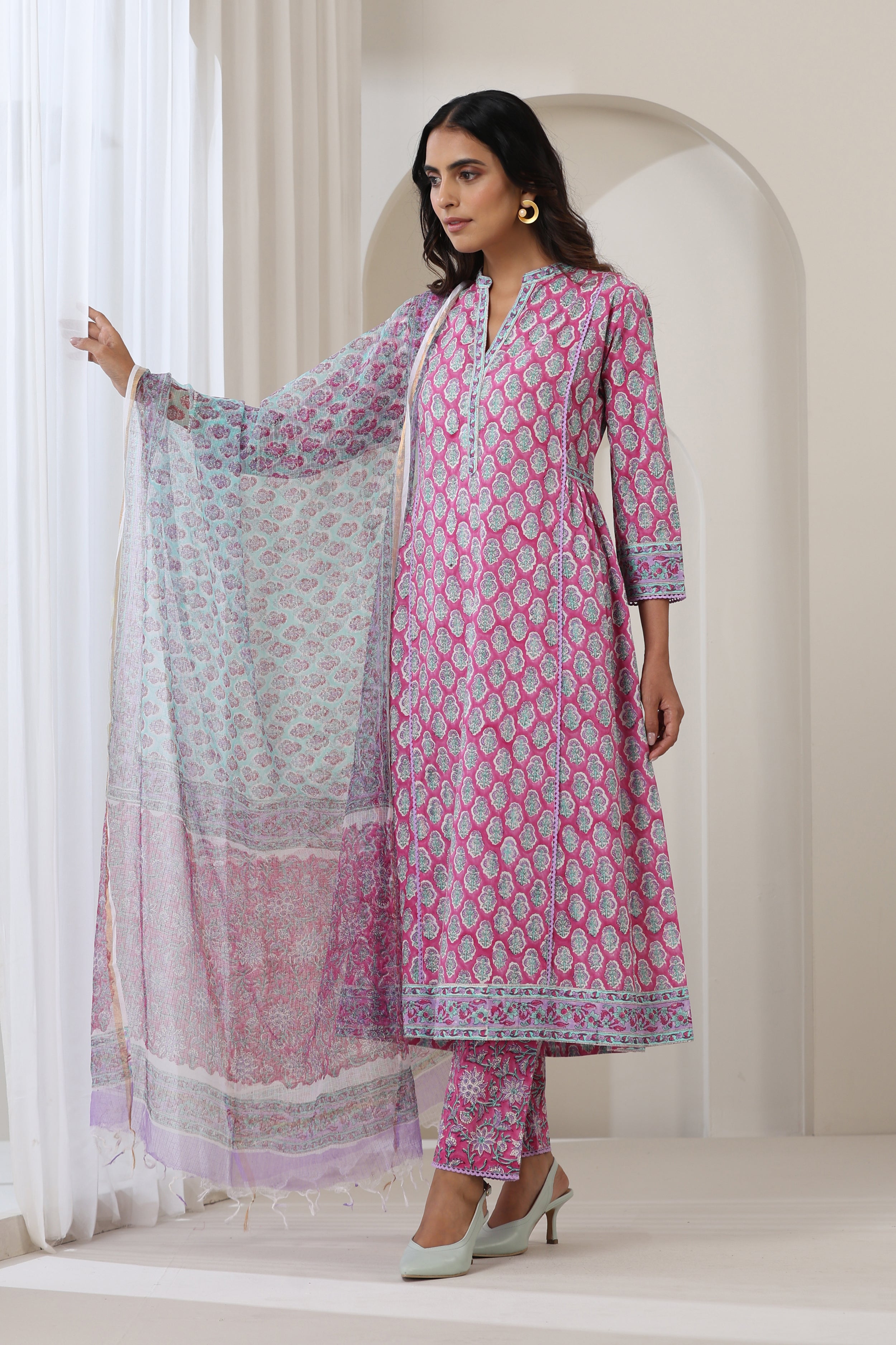 Purple Aster Gathered Kurta Set of 3