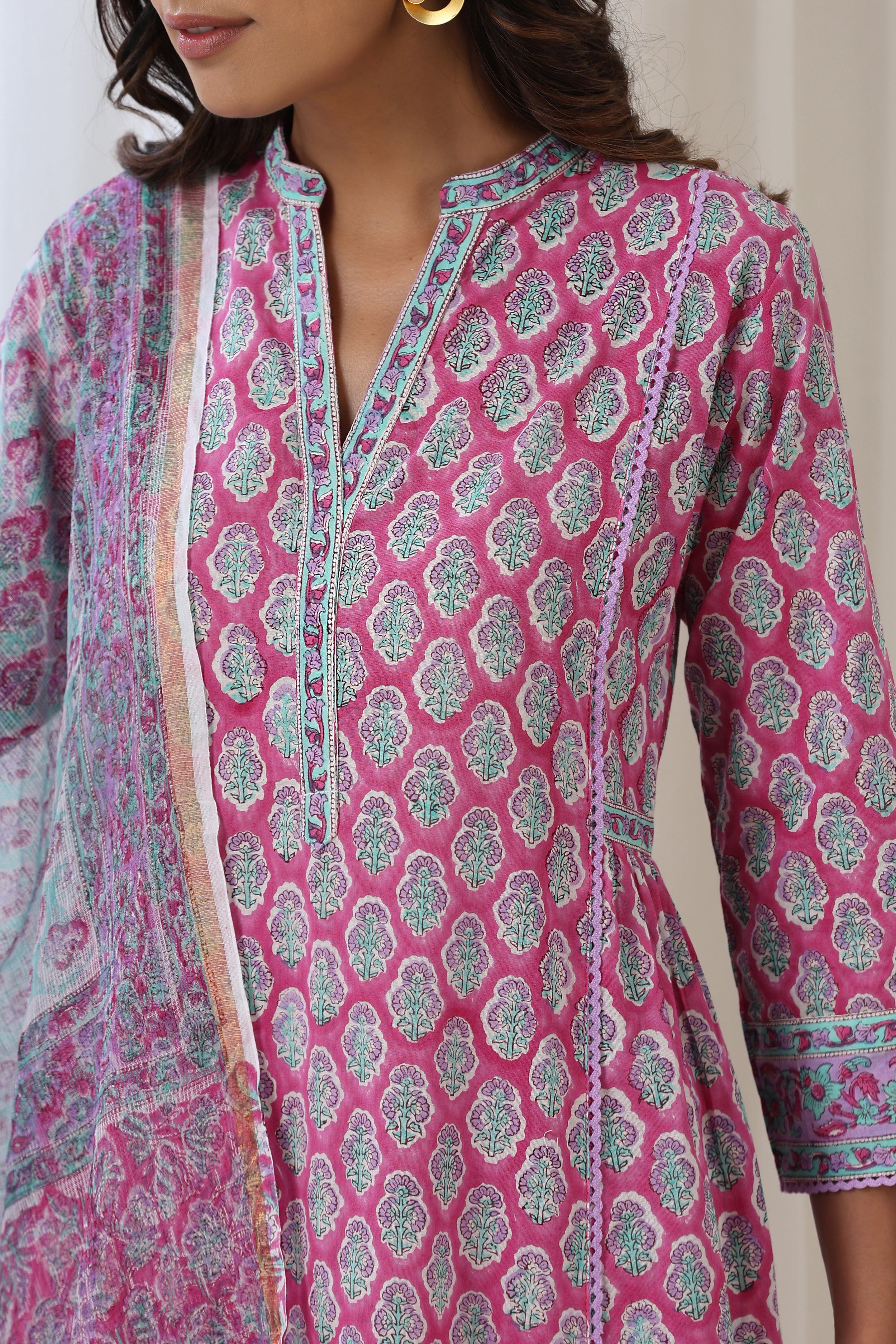 Purple Aster Gathered Kurta Set of 3